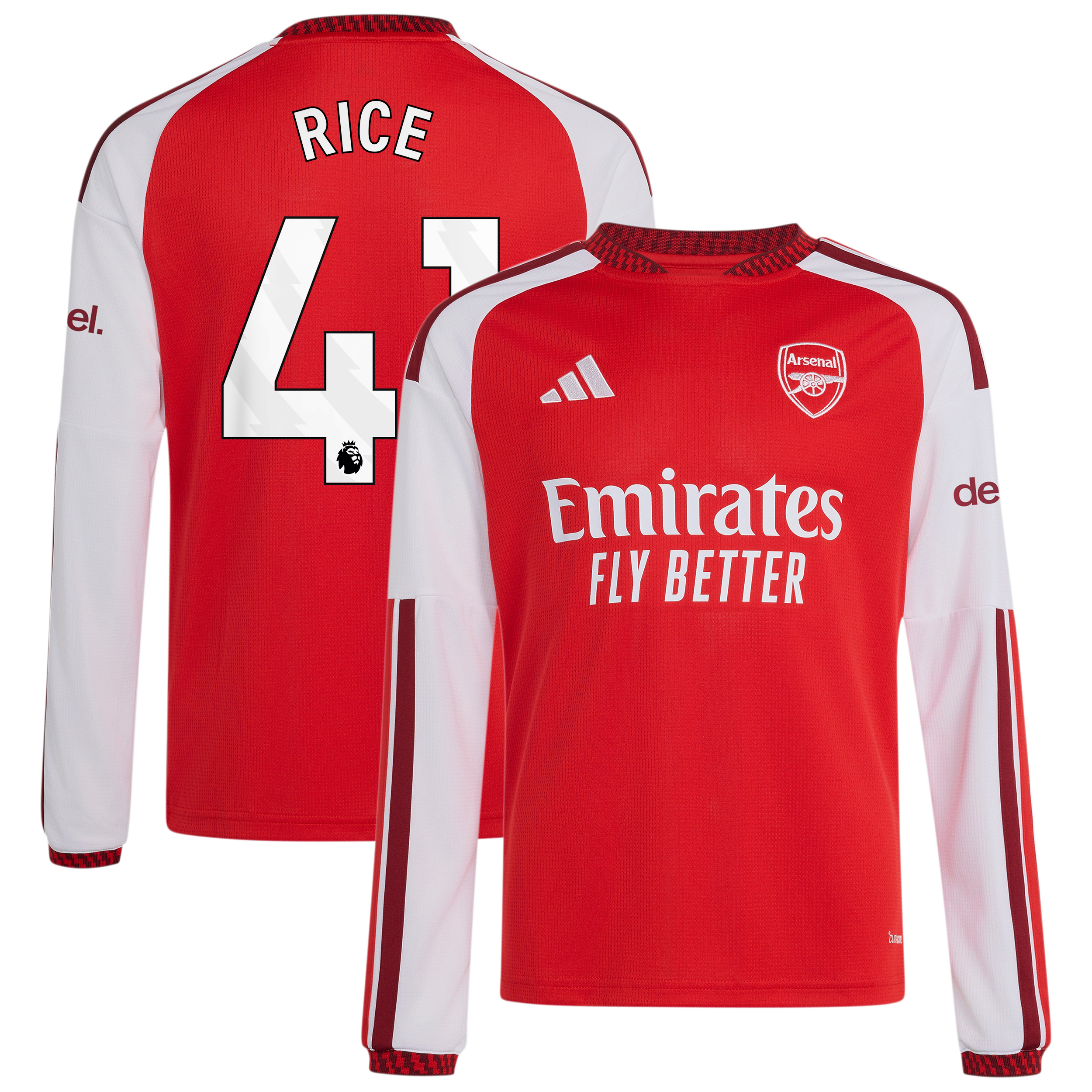 Youth adidas Declan Rice Red Arsenal 2026/27 Home Replica Long Sleeve Jersey