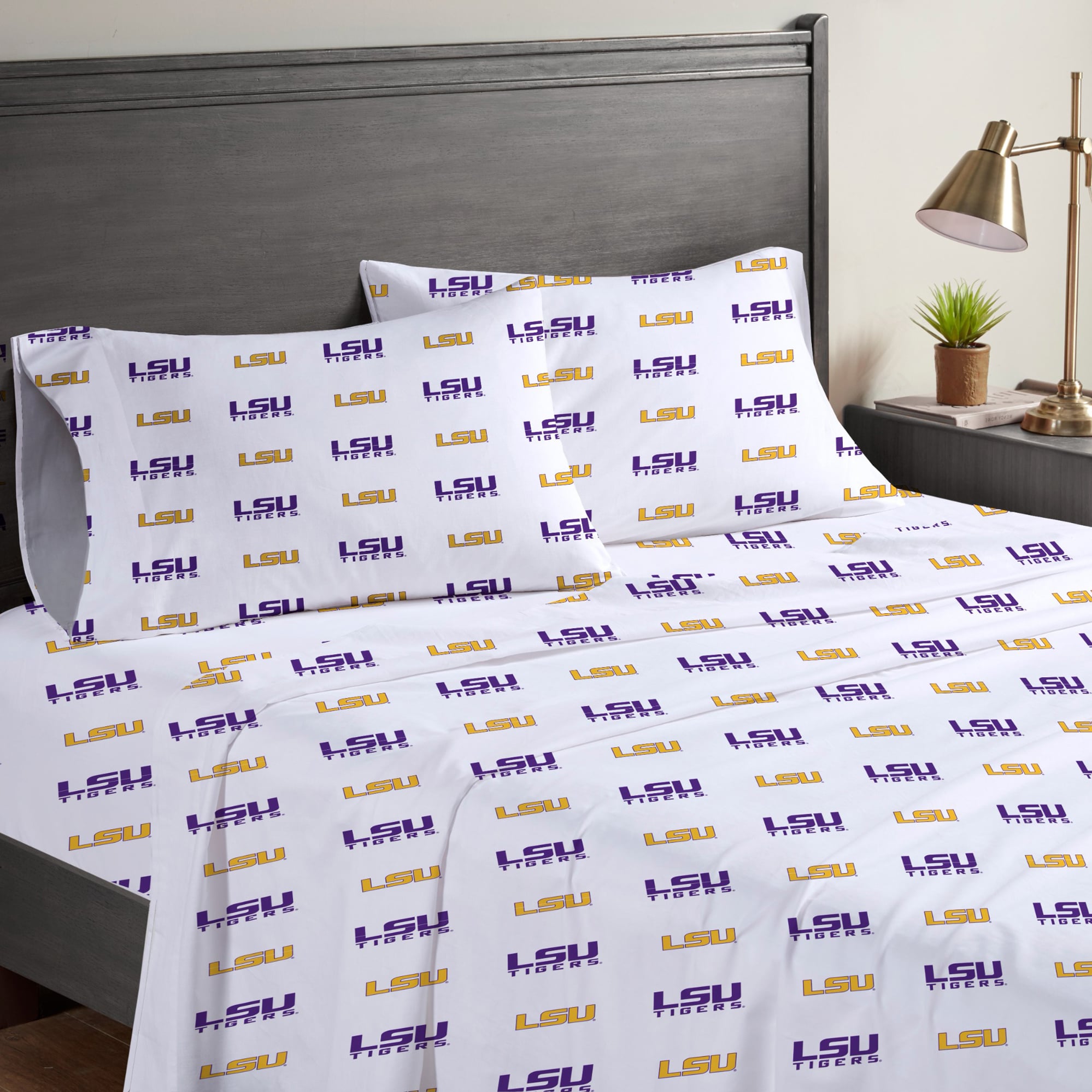 Pegasus LSU Tigers Four-Piece Queen Sheet Set