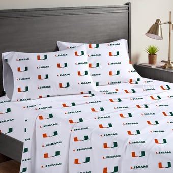 Pegasus Miami Hurricanes Four-Piece Queen Sheet Set