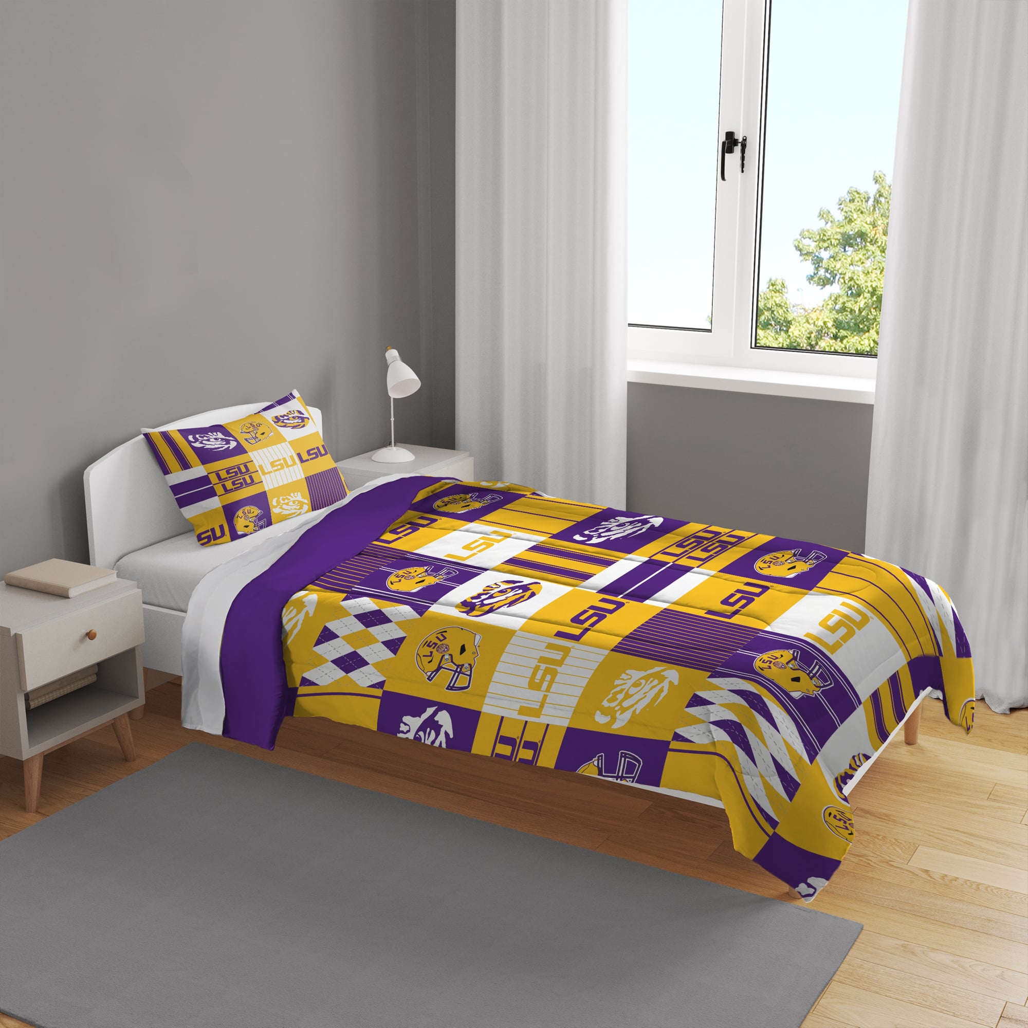 Pegasus LSU Tigers Patchwork Plaid Two-Piece Twin/Twin XL Bed in a Bag Set