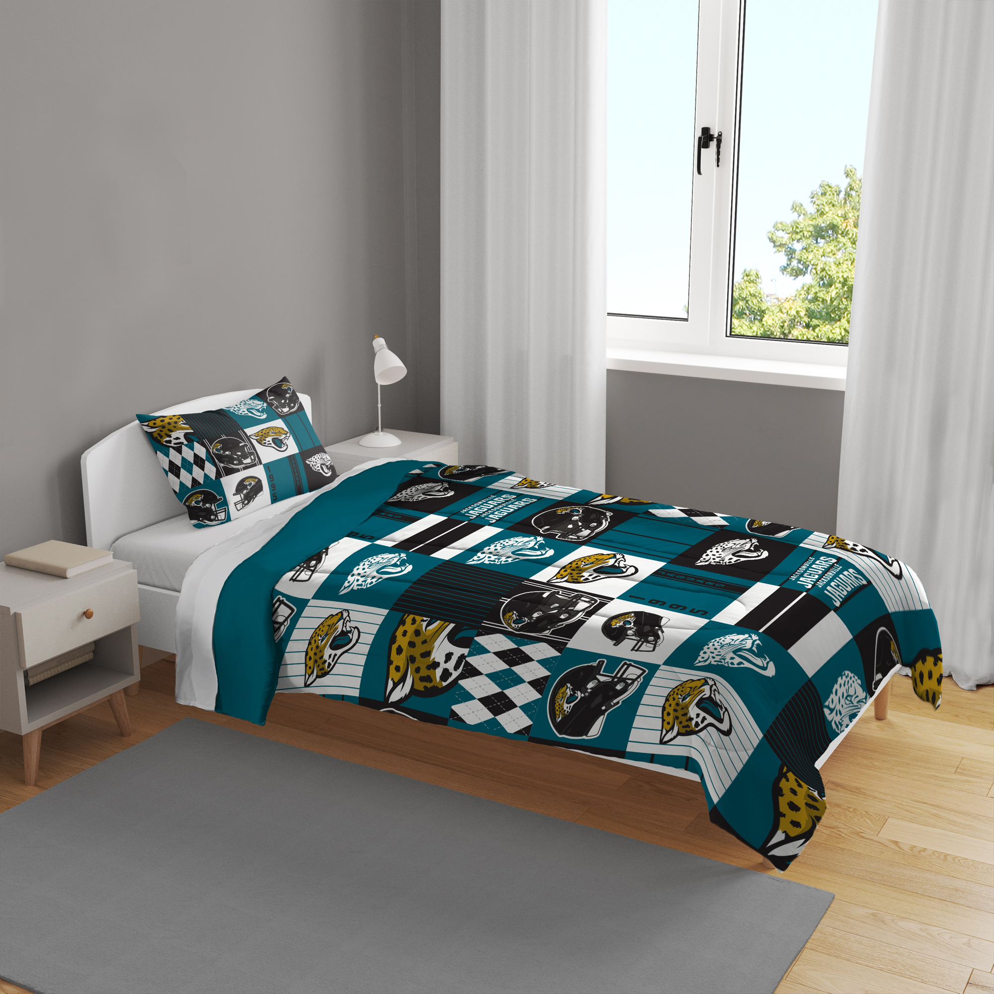 Pegasus Jacksonville Jaguars Patchwork Plaid Two-Piece Twin/Twin XL Bed in a Bag Set
