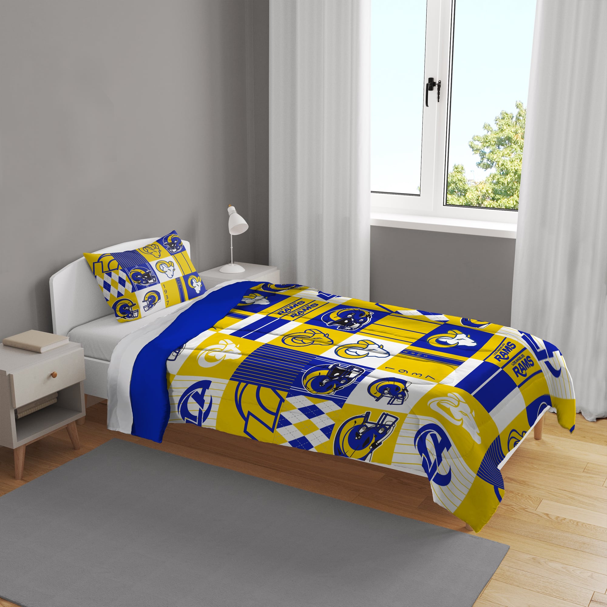 Pegasus Los Angeles Rams Patchwork Plaid Two-Piece Twin/Twin XL Bed in a Bag Set