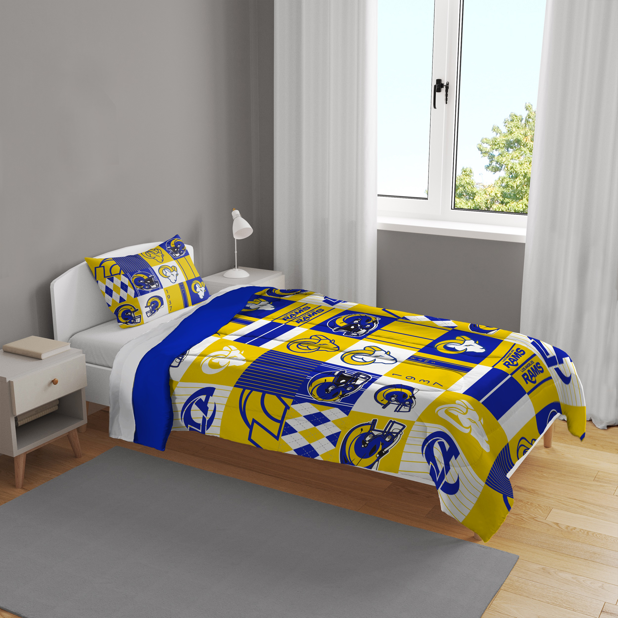 Pegasus Los Angeles Rams Patchwork Plaid Two-Piece Twin/Twin XL Bed in a Bag Set