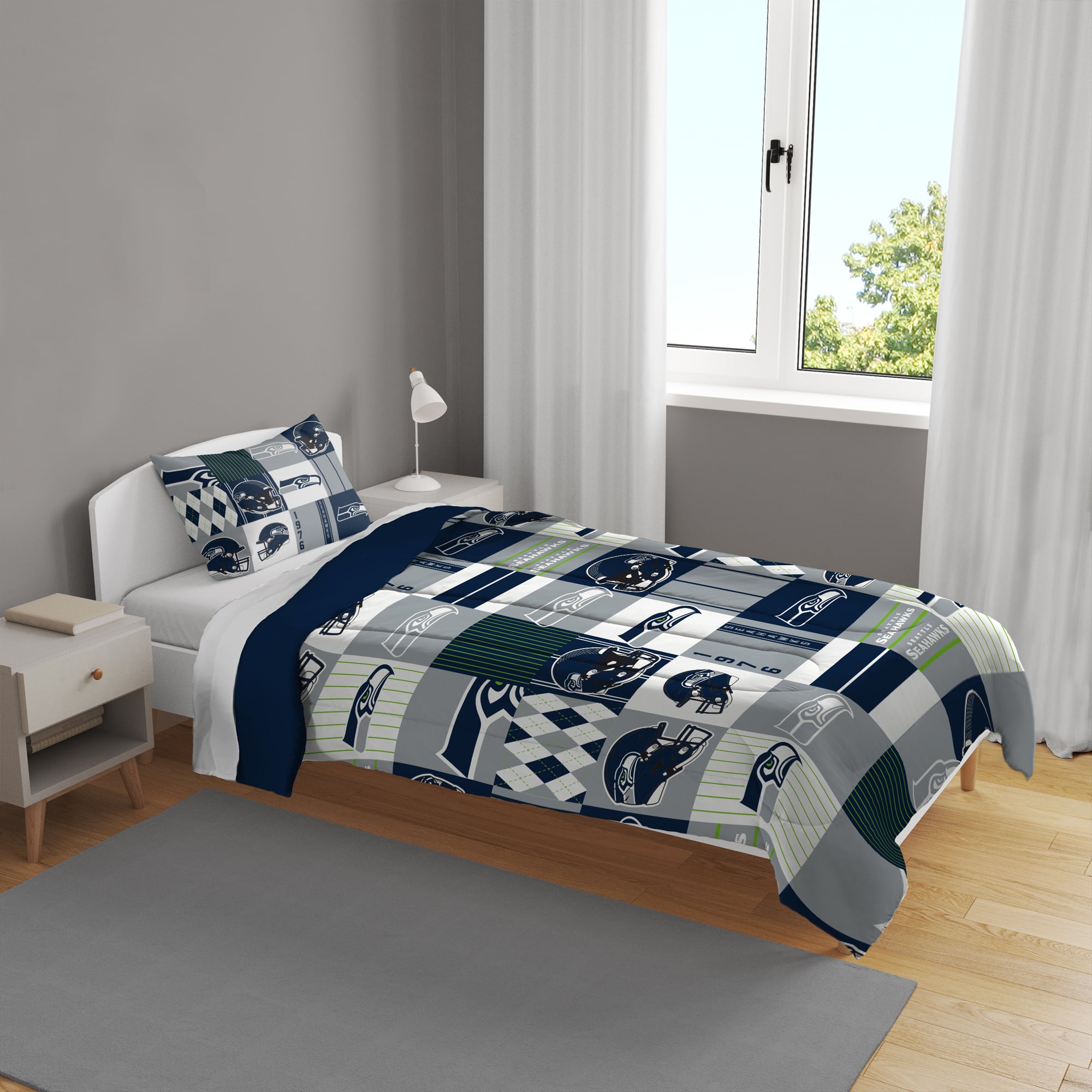 Pegasus Seattle Seahawks Patchwork Plaid Two-Piece Twin/Twin XL Bed in a Bag Set
