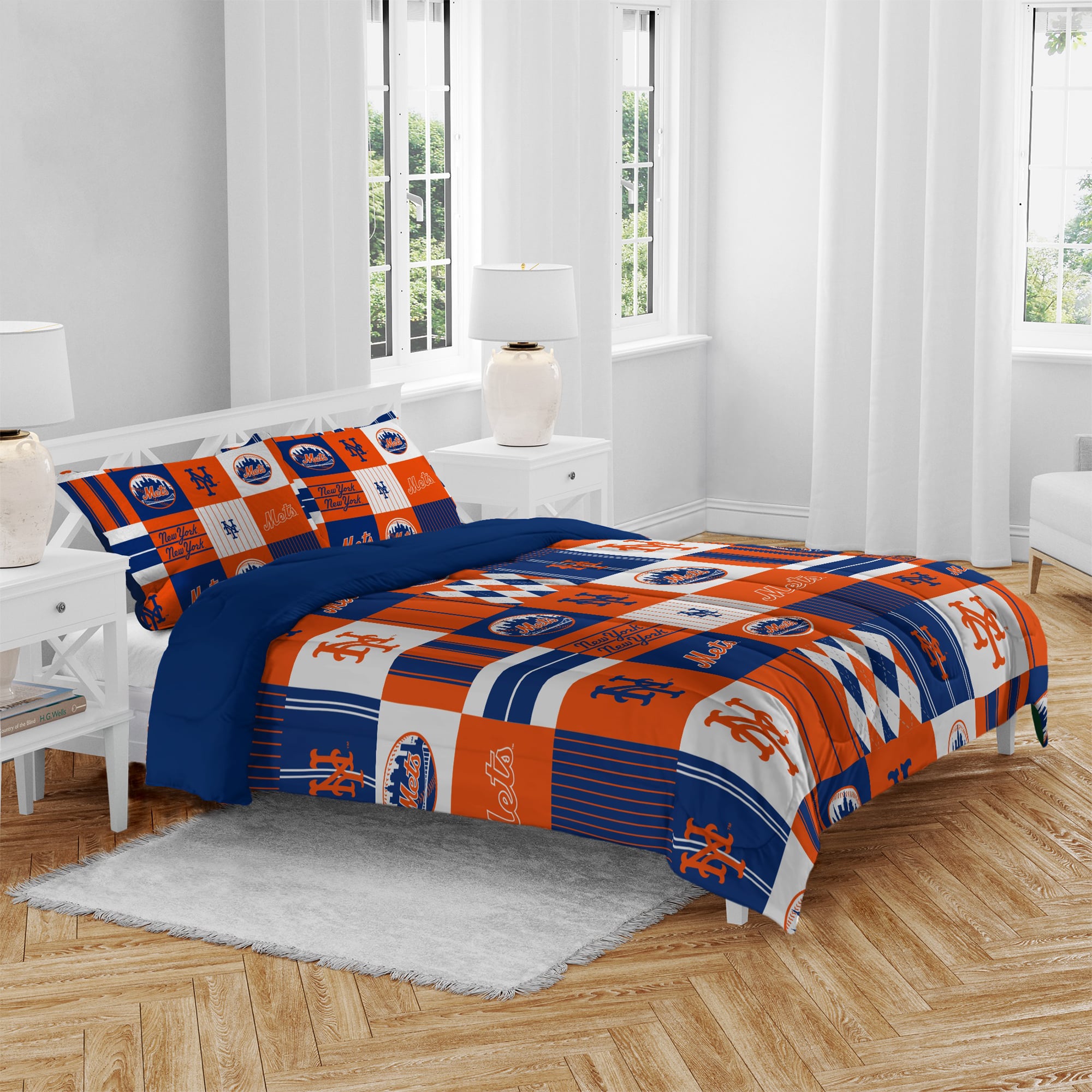 Pegasus New York Mets Patchwork Plaid Three-Piece Full/Queen Bed in a Bag Set