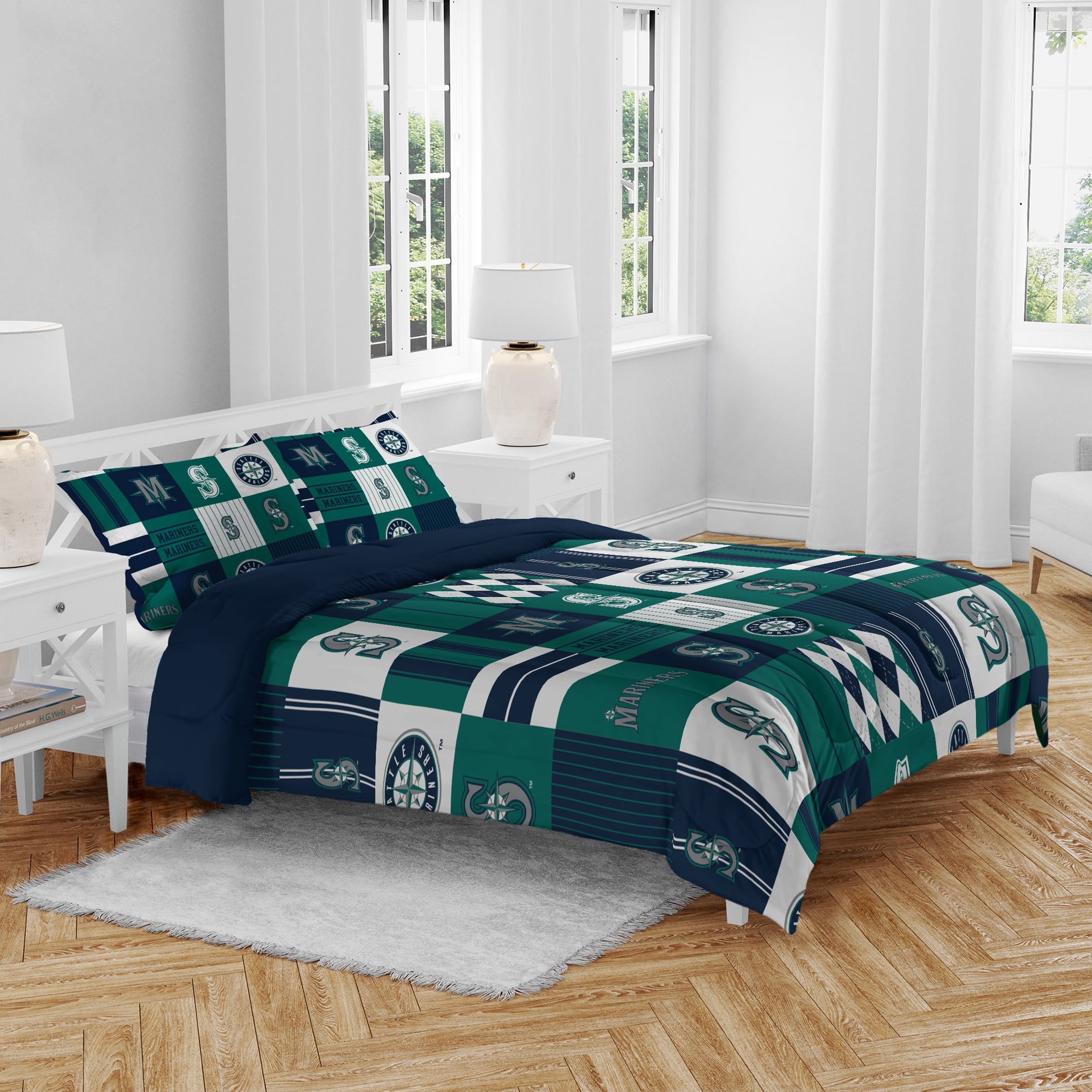 Pegasus Seattle Mariners Patchwork Plaid Three-Piece Full/Queen Bed in a Bag Set
