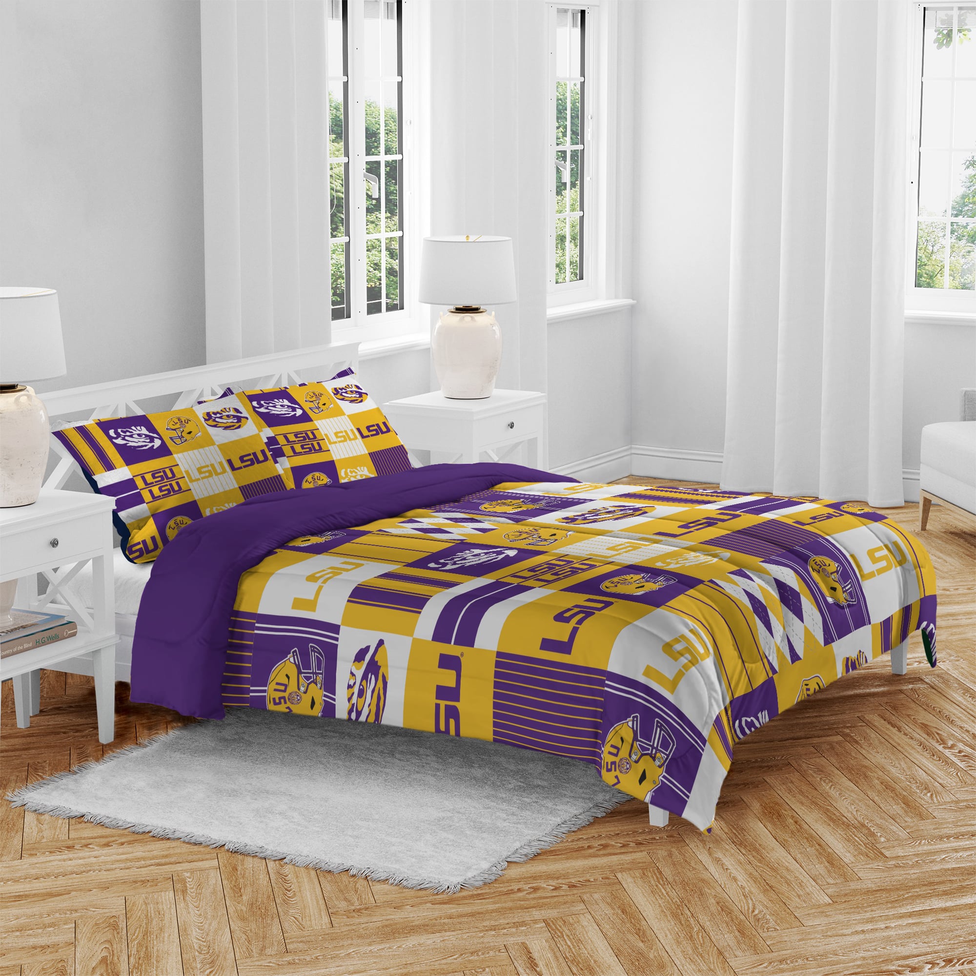 Pegasus LSU Tigers Patchwork Plaid Three-Piece Full/Queen Bed in a Bag Set