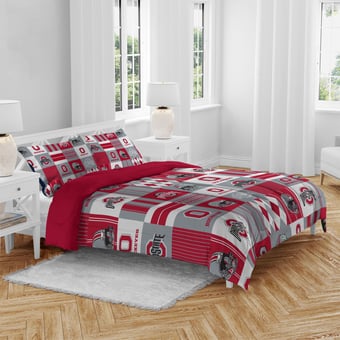 Pegasus Ohio State Buckeyes Patchwork Plaid Three-Piece Full/Queen Bed in a Bag Set
