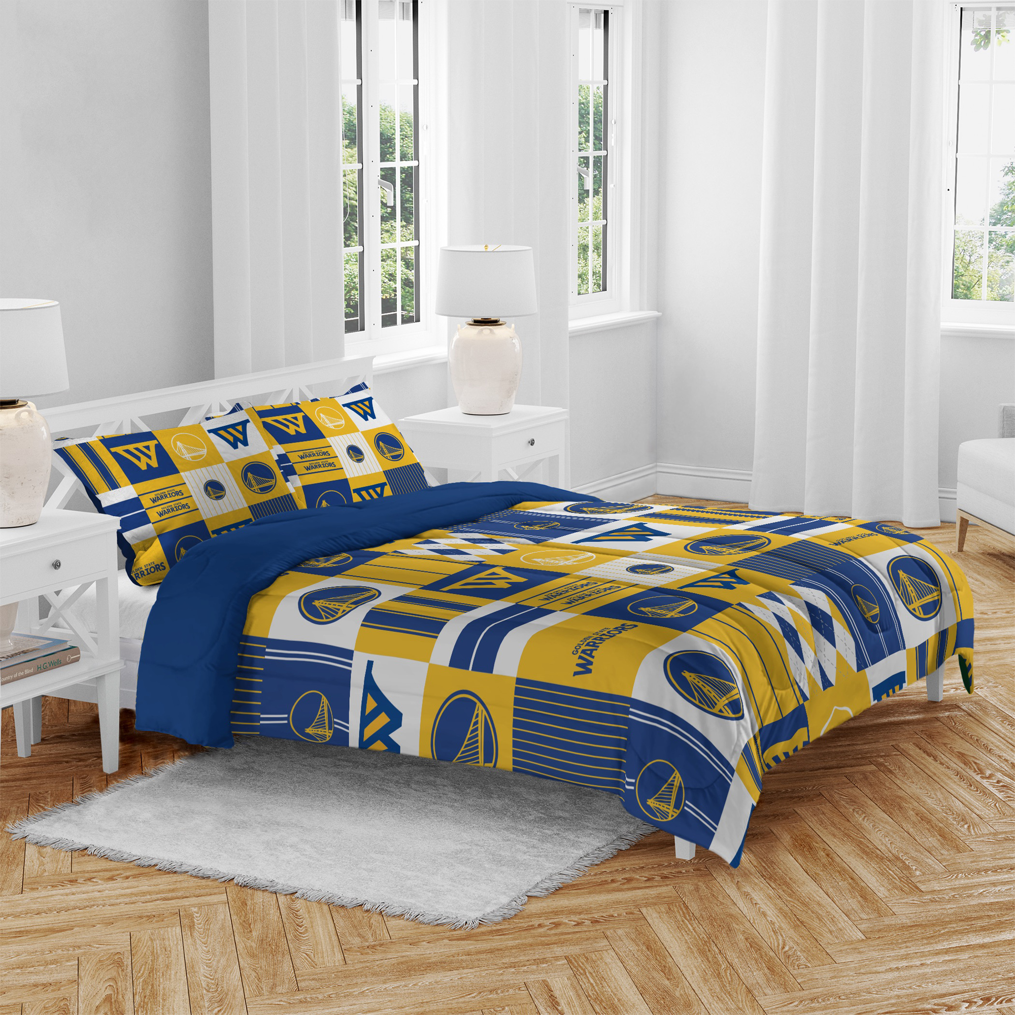 Pegasus Golden State Warriors Patchwork Plaid Three-Piece Full/Queen Bed in a Bag Set