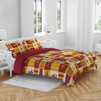 Pegasus USC Trojans Patchwork Plaid Three-Piece Full/Queen Bed in a Bag Set