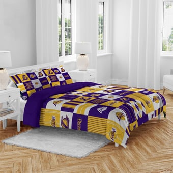 Pegasus Los Angeles Lakers Patchwork Plaid Three-Piece Full/Queen Bed in a Bag Set