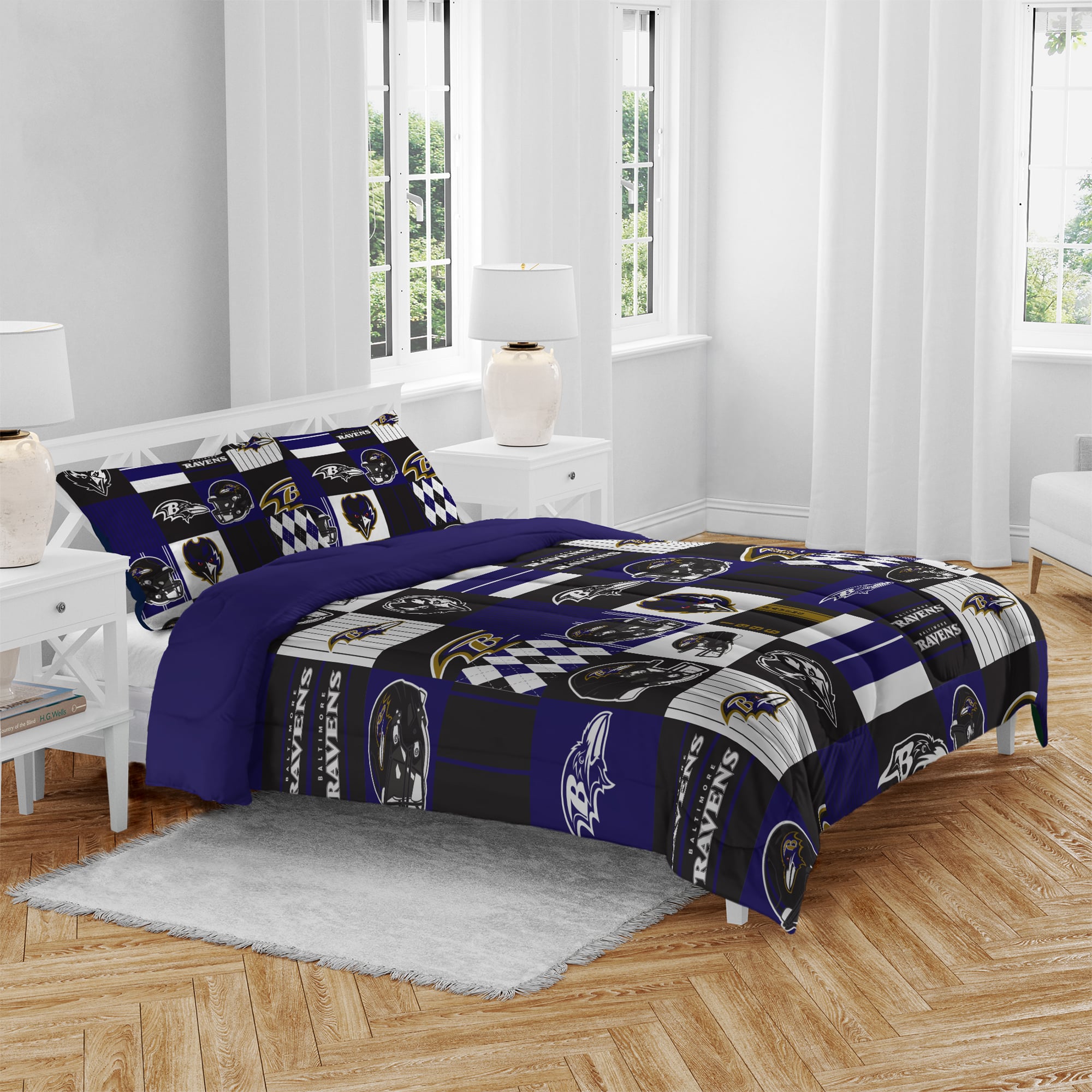 Pegasus Baltimore Ravens Patchwork Plaid Three-Piece Full/Queen Bed in a Bag Set