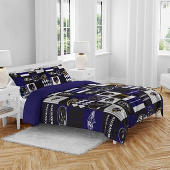 Pegasus Baltimore Ravens Patchwork Plaid Three-Piece Full/Queen Bed in a Bag Set