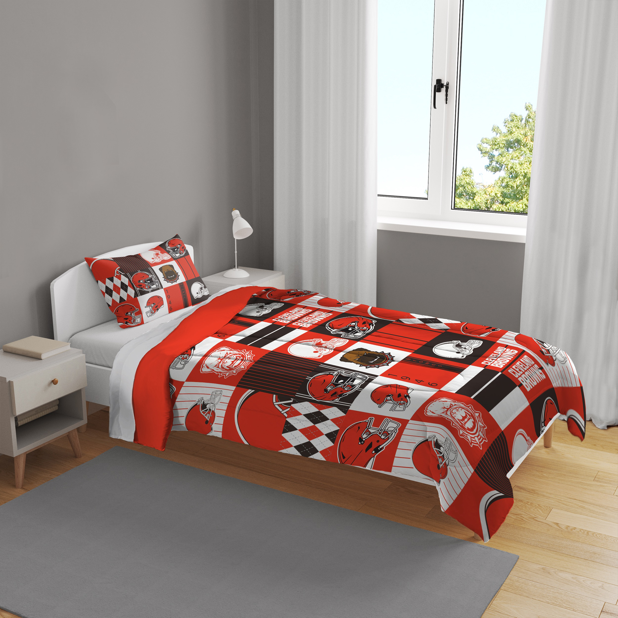 Pegasus Cleveland Browns Patchwork Plaid Three-Piece Full/Queen Bed in a Bag Set