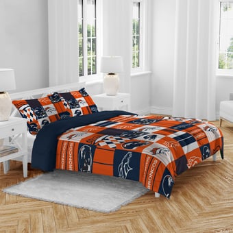 Pegasus Denver Broncos Patchwork Plaid Three-Piece Full/Queen Bed in a Bag Set