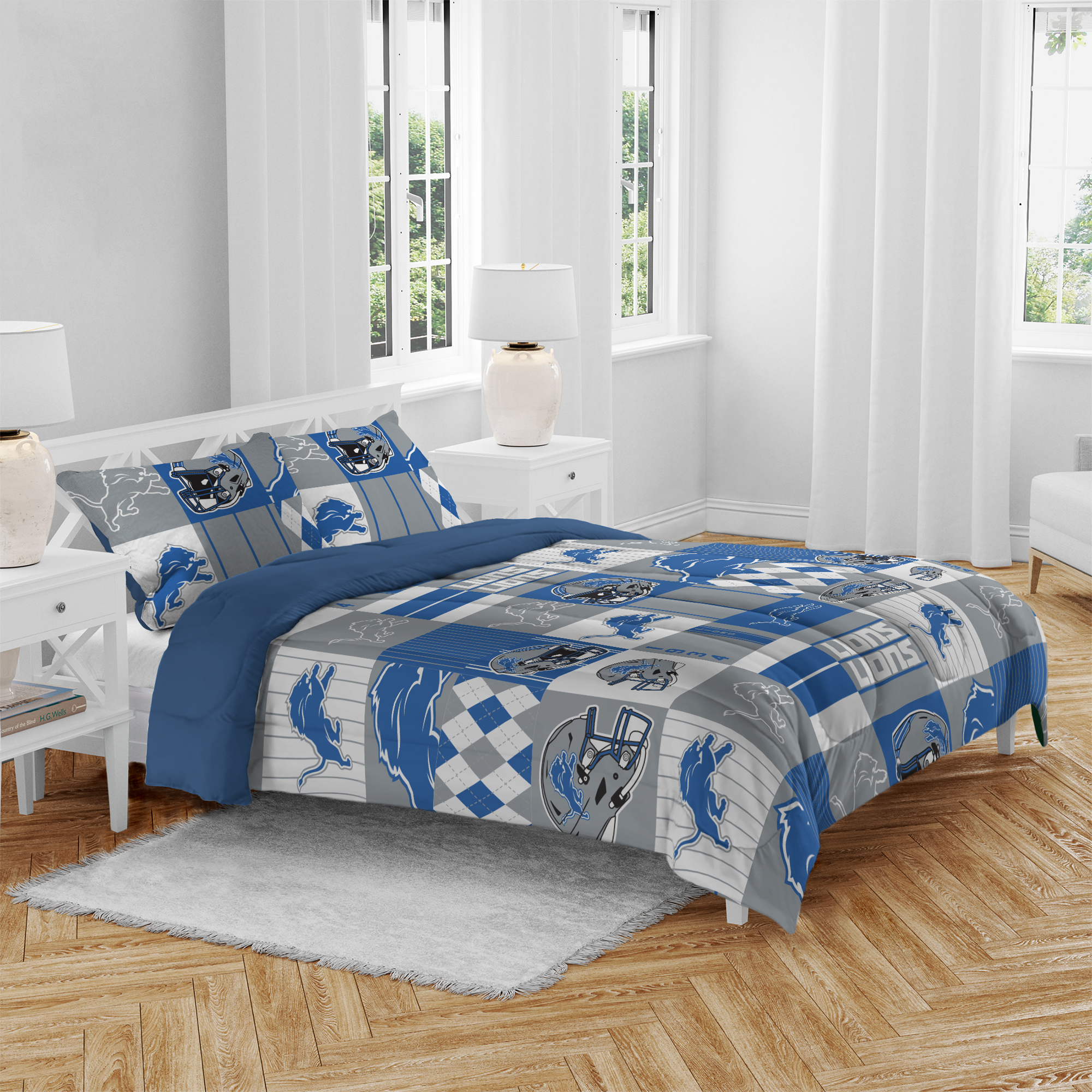 Pegasus Detroit Lions Patchwork Plaid Three-Piece Full/Queen Bed in a Bag Set