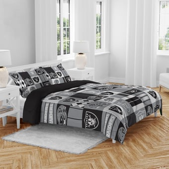 Pegasus Las Vegas Raiders Patchwork Plaid Three-Piece Full/Queen Bed in a Bag Set