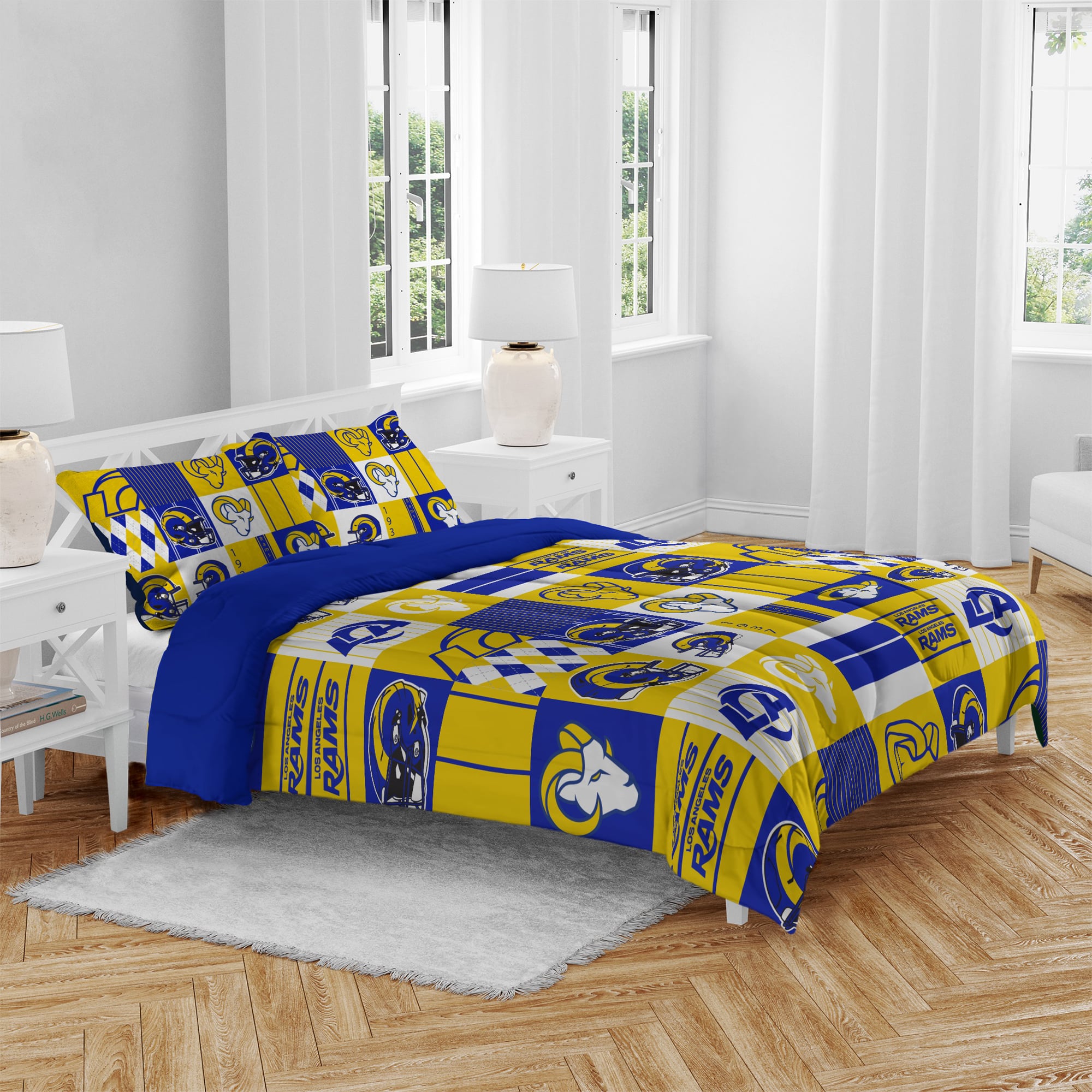 Pegasus Los Angeles Rams Patchwork Plaid Three-Piece Full/Queen Bed in a Bag Set