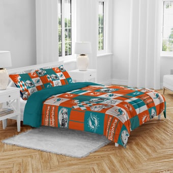 Pegasus Miami Dolphins Patchwork Plaid Three-Piece Full/Queen Bed in a Bag Set