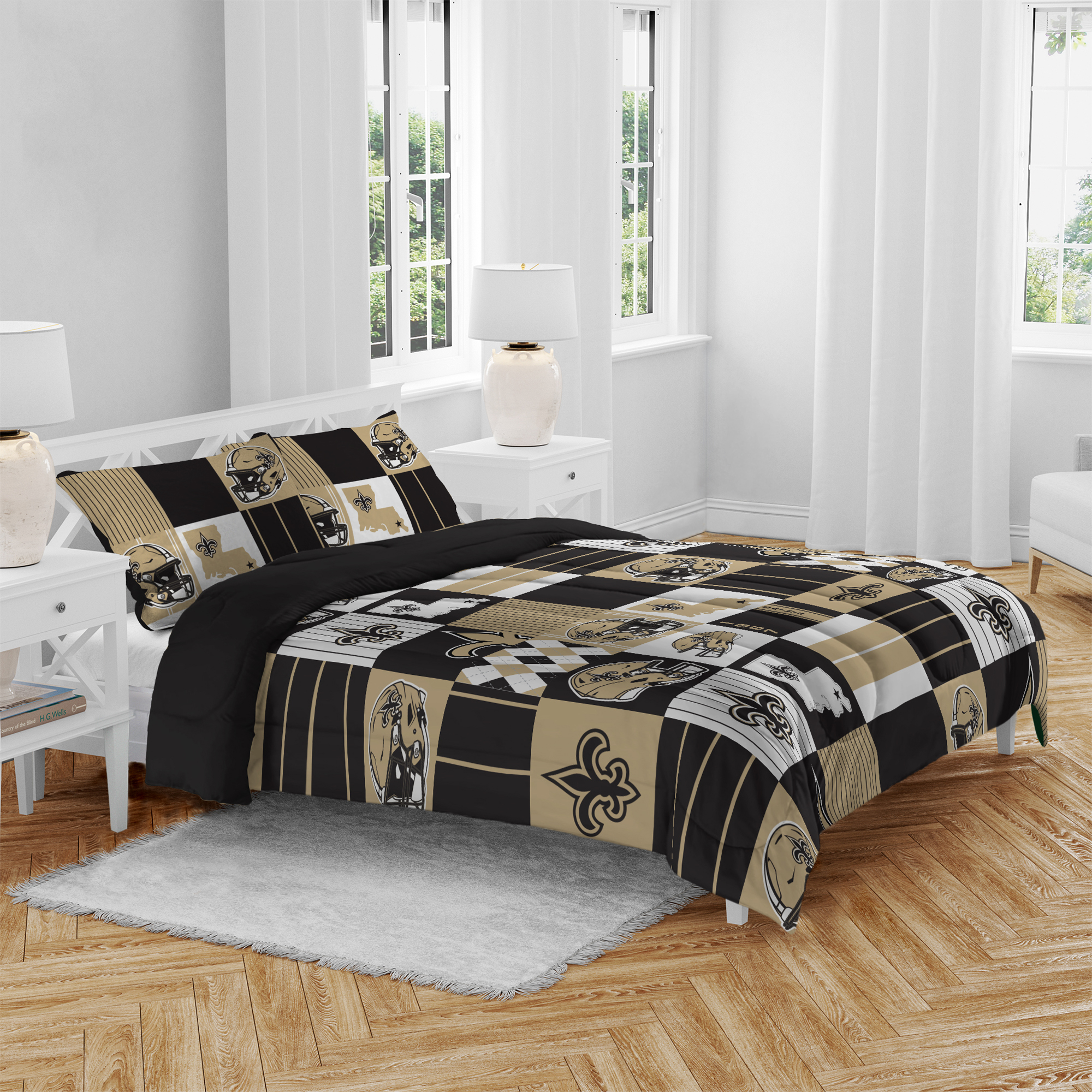Pegasus New Orleans Saints Patchwork Plaid Three-Piece Full/Queen Bed in a Bag Set