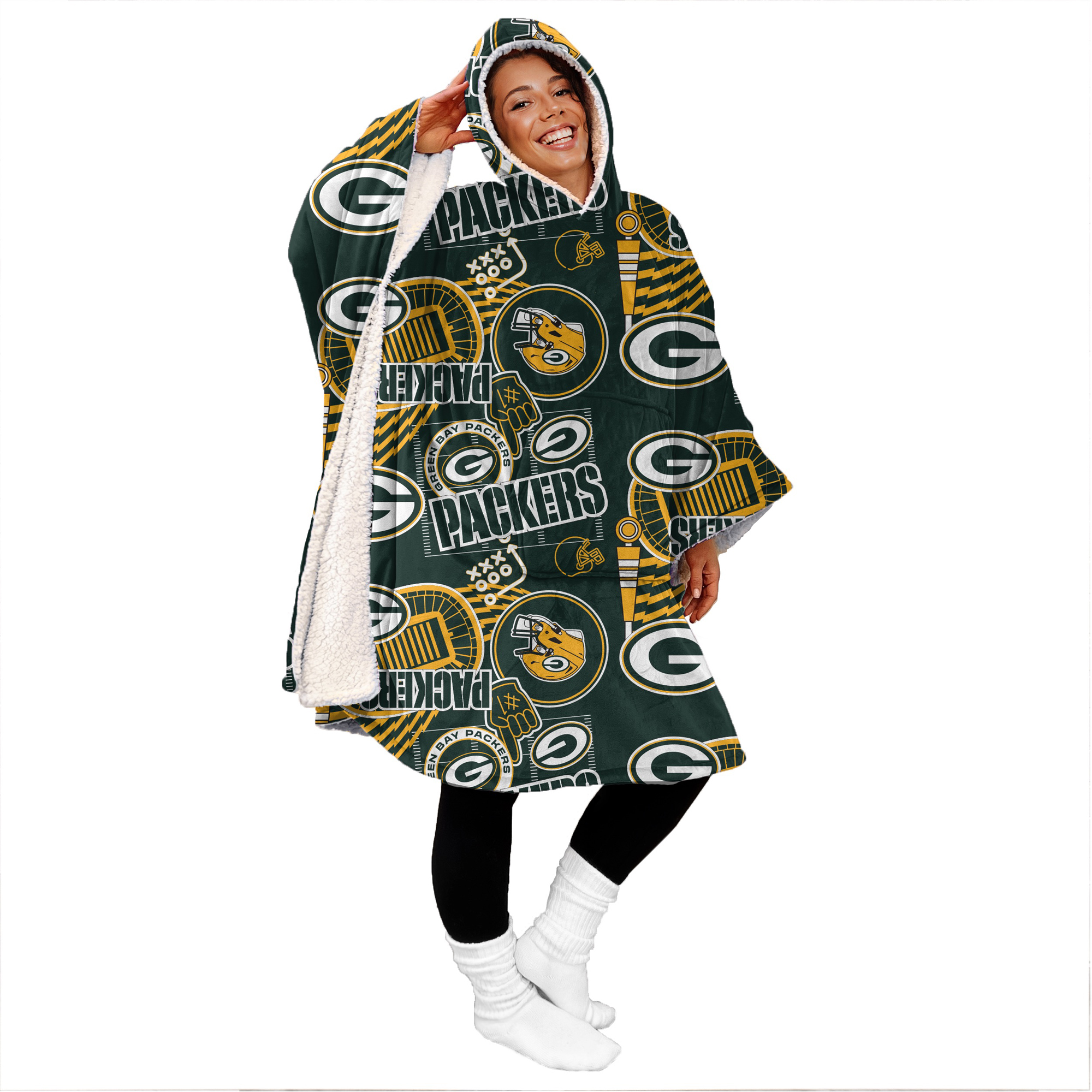 Pegasus Green Bay Packers Mashup 50" x 70" Bloncho Sherpa Fan Cape