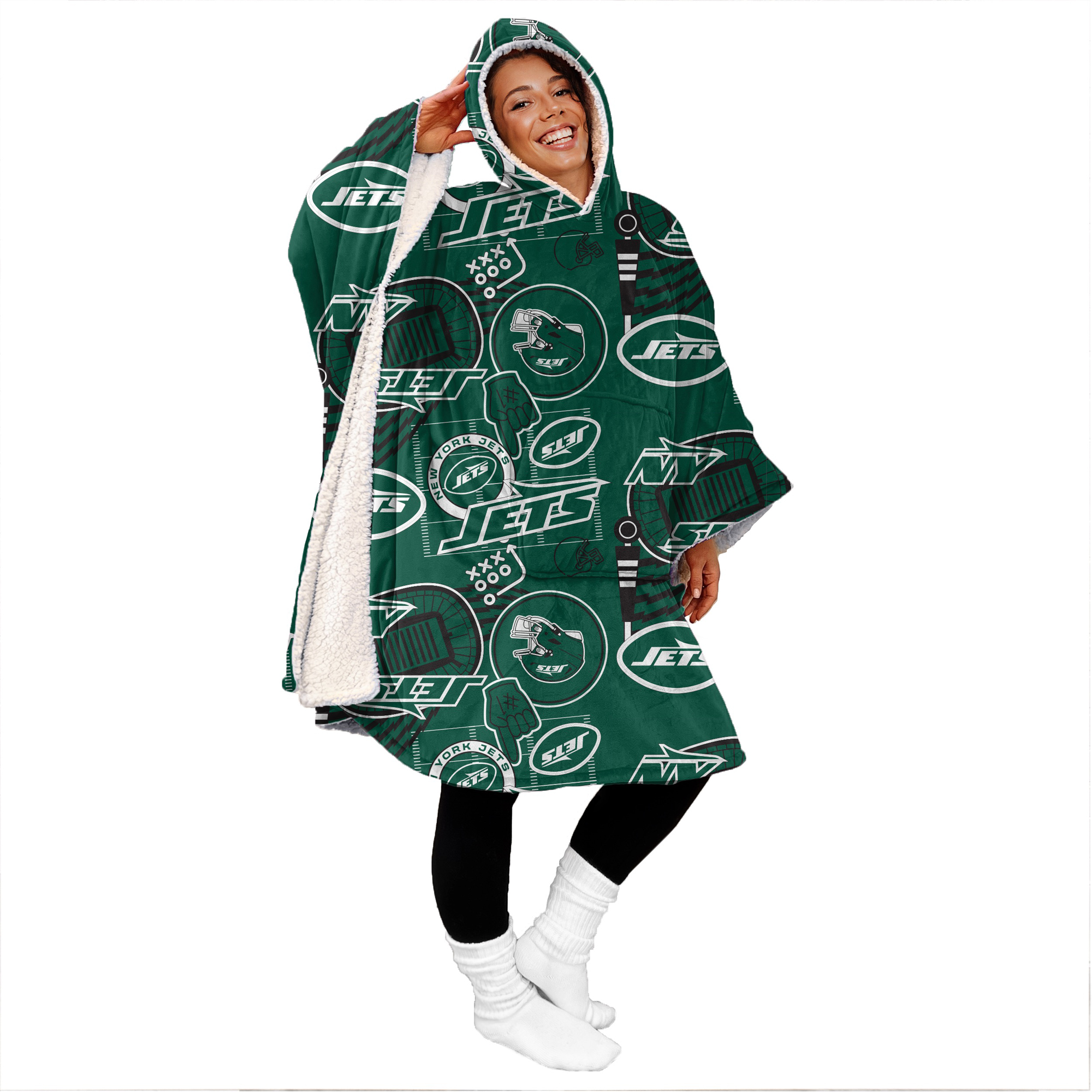 Pegasus New York Jets Mashup 50" x 70" Bloncho Sherpa Fan Cape