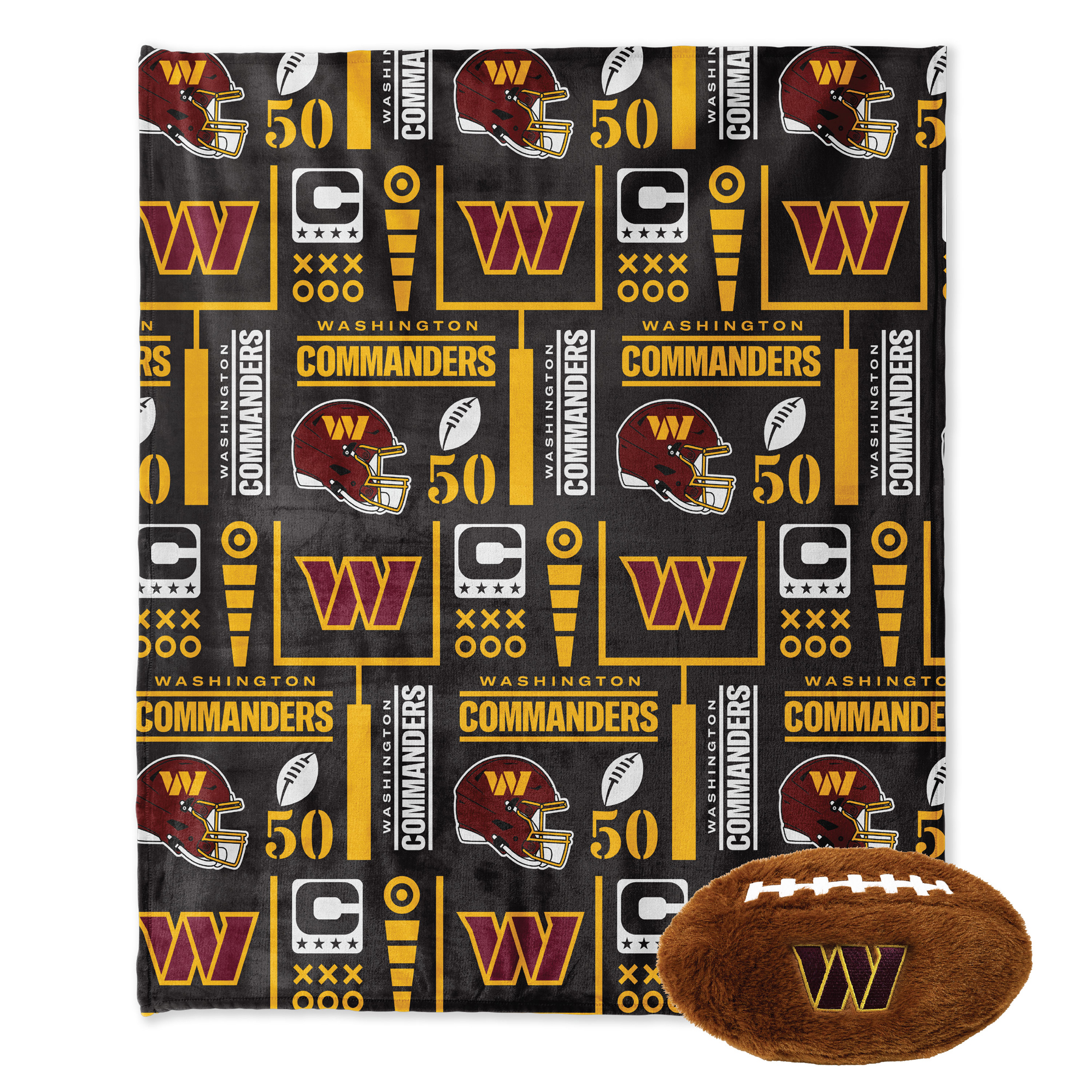 Pegasus Washington Commanders 50" x 60" Blackout Team Spirit Ultra Soft Throw & Plush Football Combo Pack