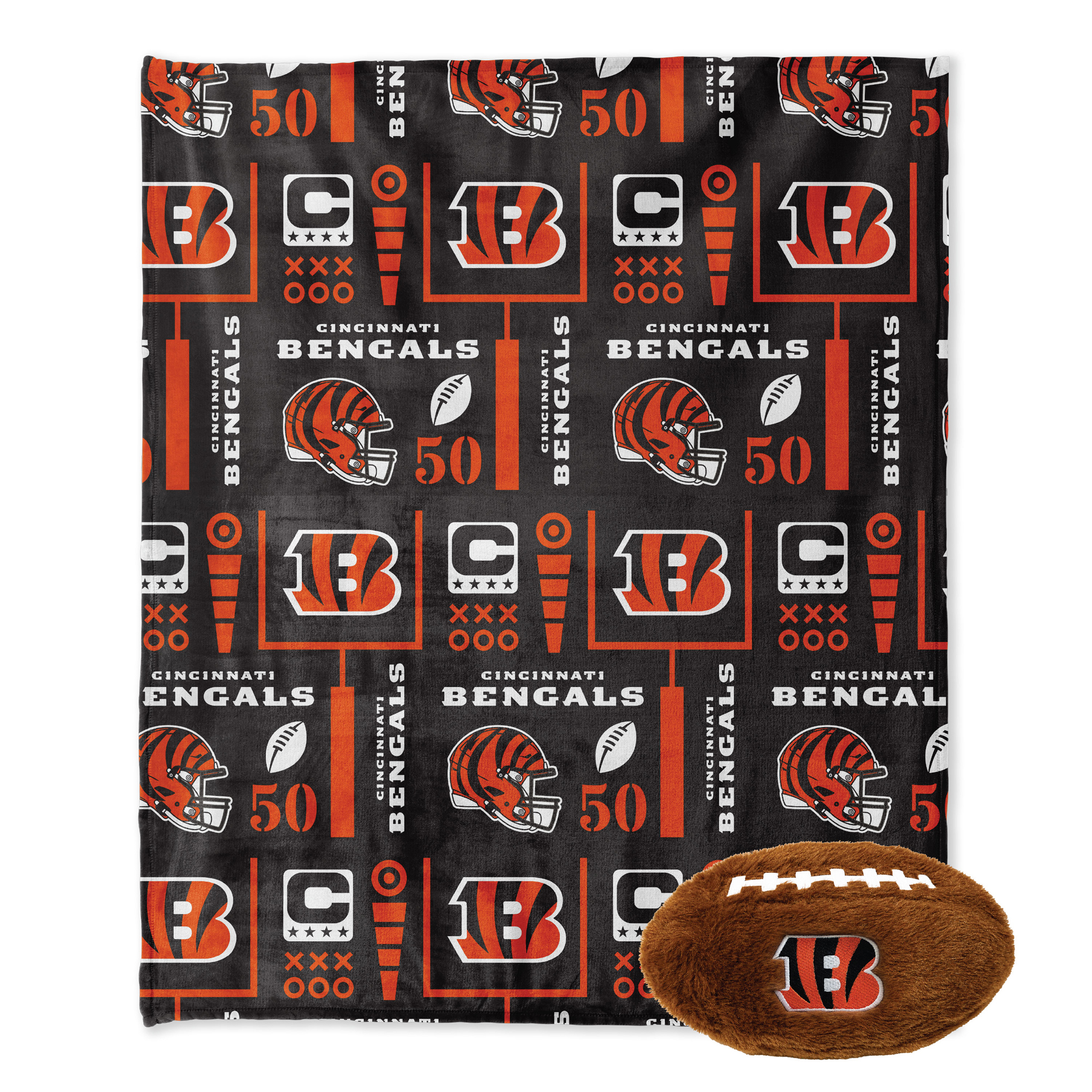 Pegasus Cincinnati Bengals 50" x 60" Blackout Team Spirit Ultra Soft Throw & Plush Football Combo Pack