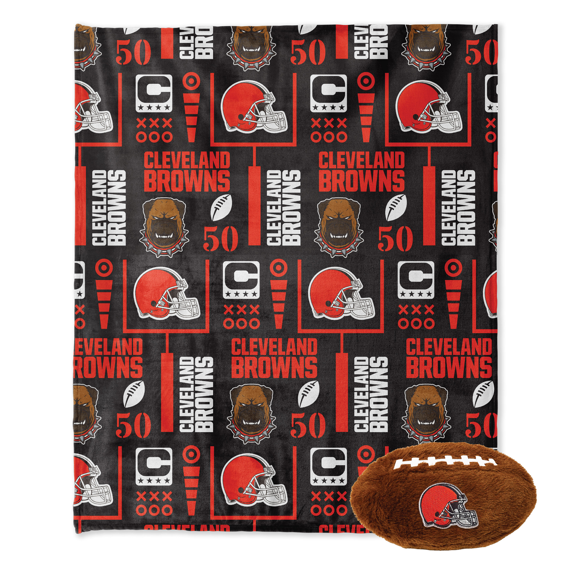 Pegasus Cleveland Browns 50" x 60" Blackout Team Spirit Ultra Soft Throw & Plush Football Combo Pack