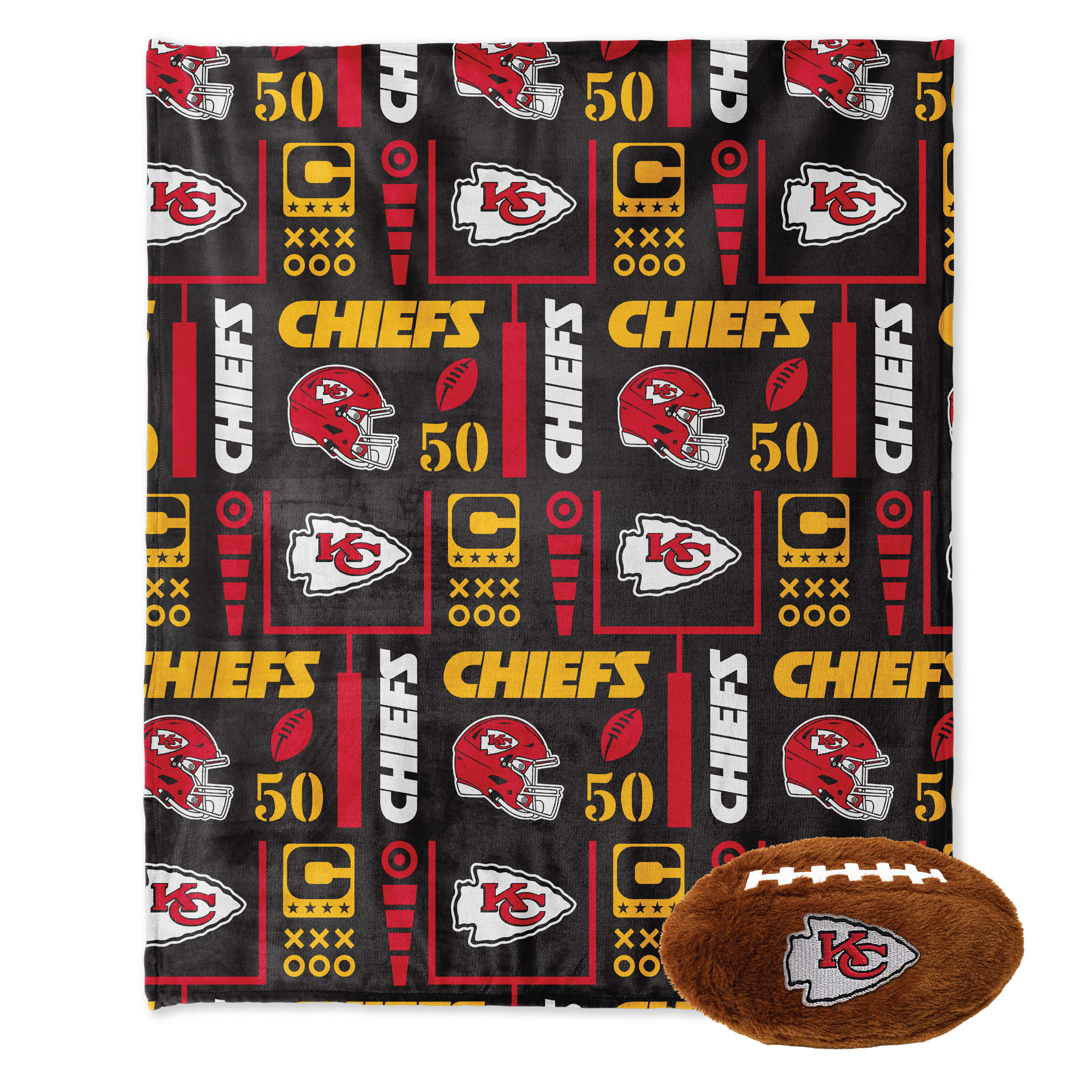 Pegasus Kansas City Chiefs 50" x 60" Blackout Team Spirit Ultra Soft Throw & Plush Football Combo Pack