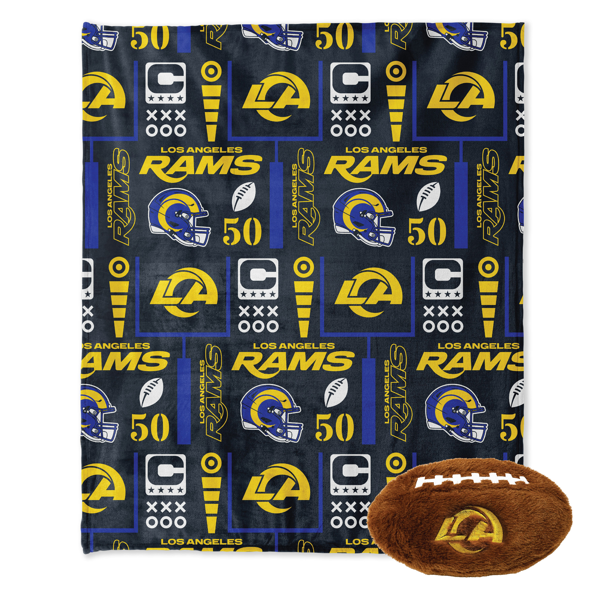 Pegasus Los Angeles Rams 50" x 60" Blackout Team Spirit Ultra Soft Throw & Plush Football Combo Pack
