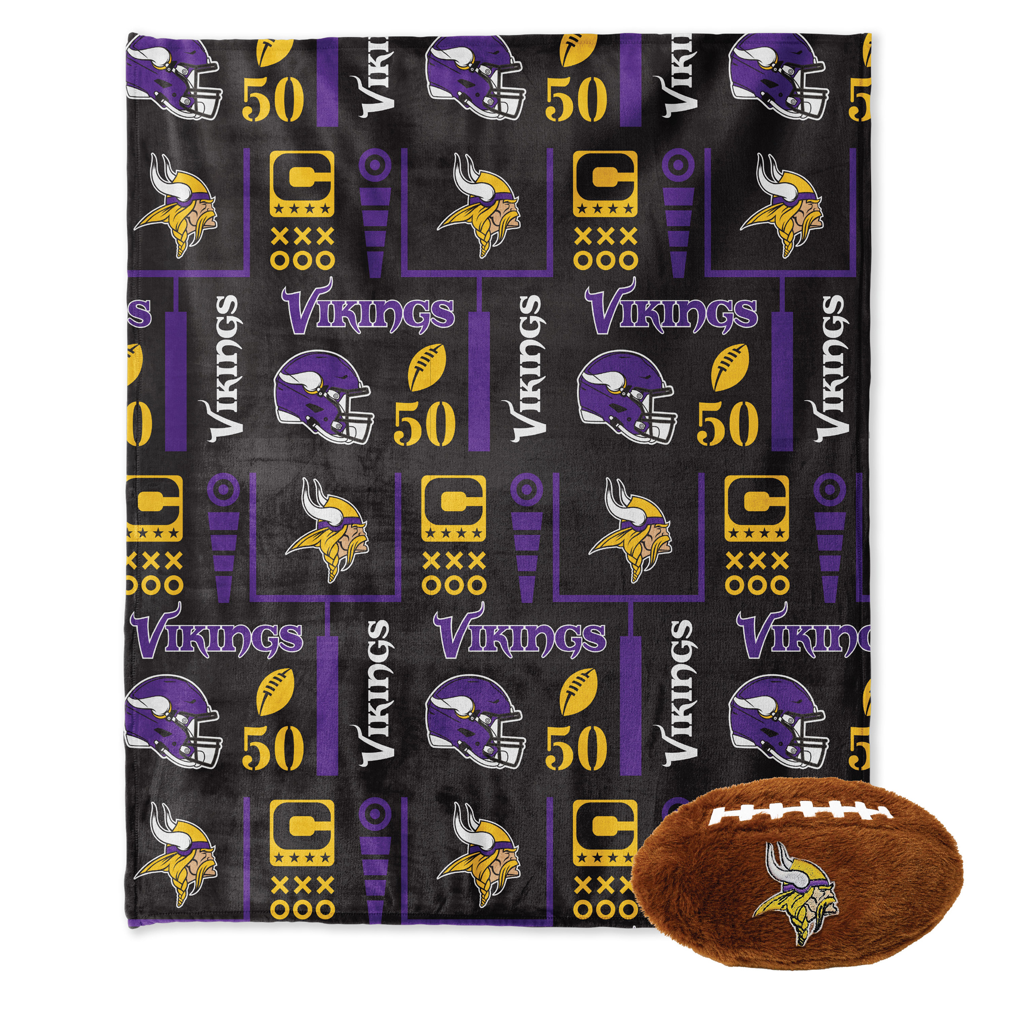 Pegasus Minnesota Vikings 50" x 60" Blackout Team Spirit Ultra Soft Throw & Plush Football Combo Pack