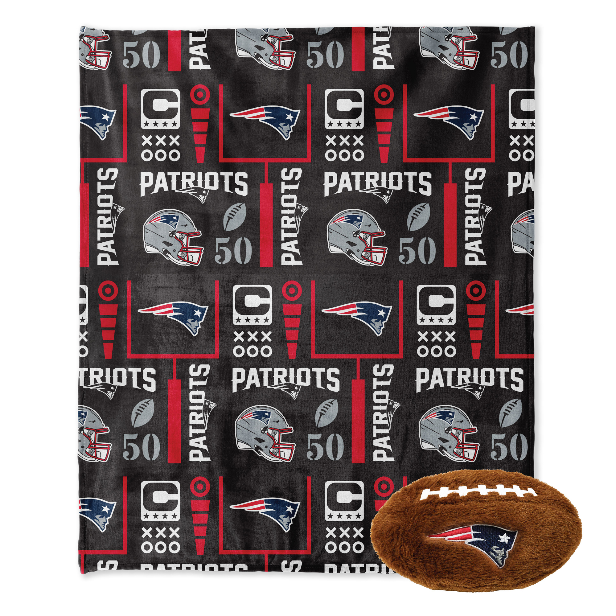 Pegasus New England Patriots 50" x 60" Blackout Team Spirit Ultra Soft Throw & Plush Football Combo Pack