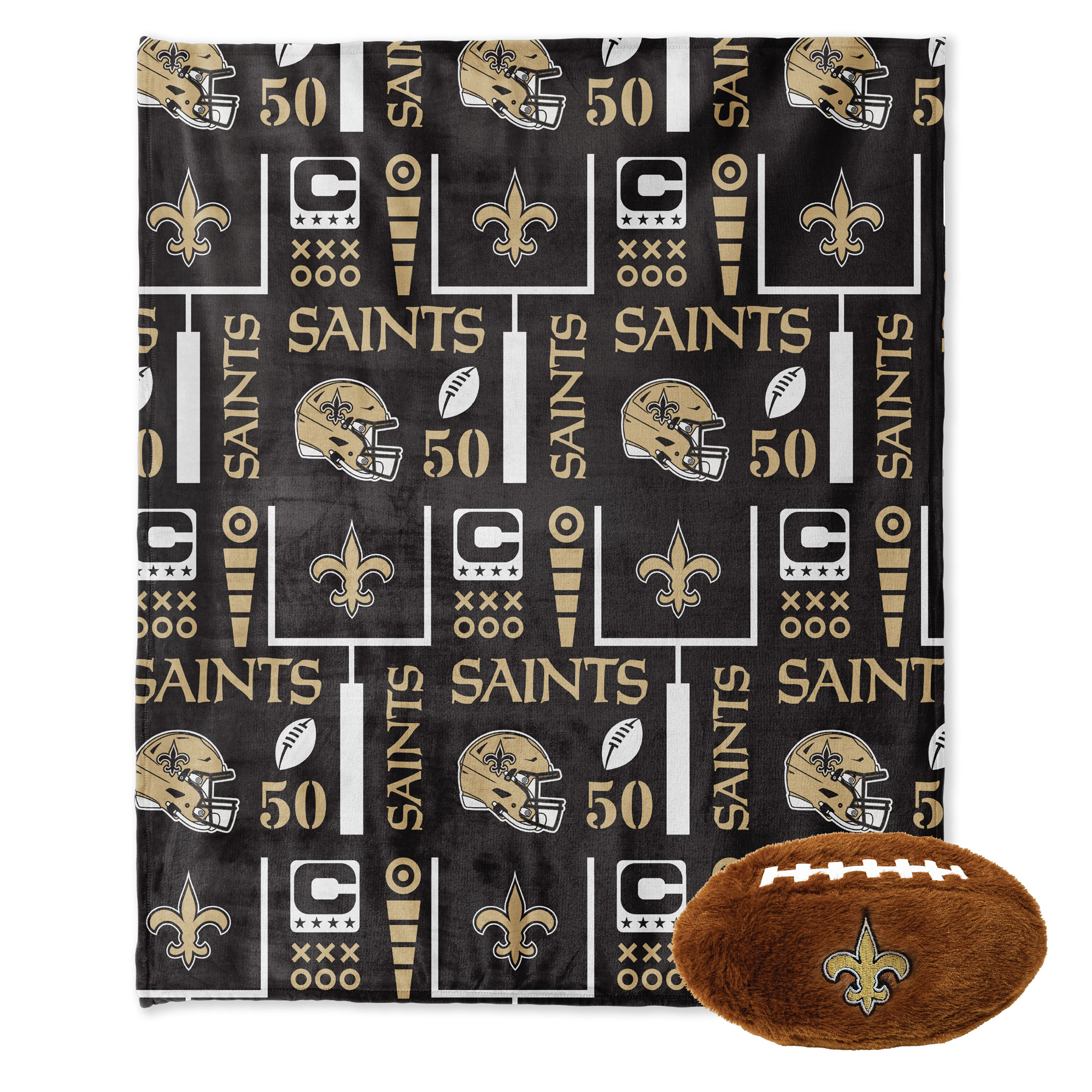 Pegasus New Orleans Saints 50" x 60" Blackout Team Spirit Ultra Soft Throw & Plush Football Combo Pack