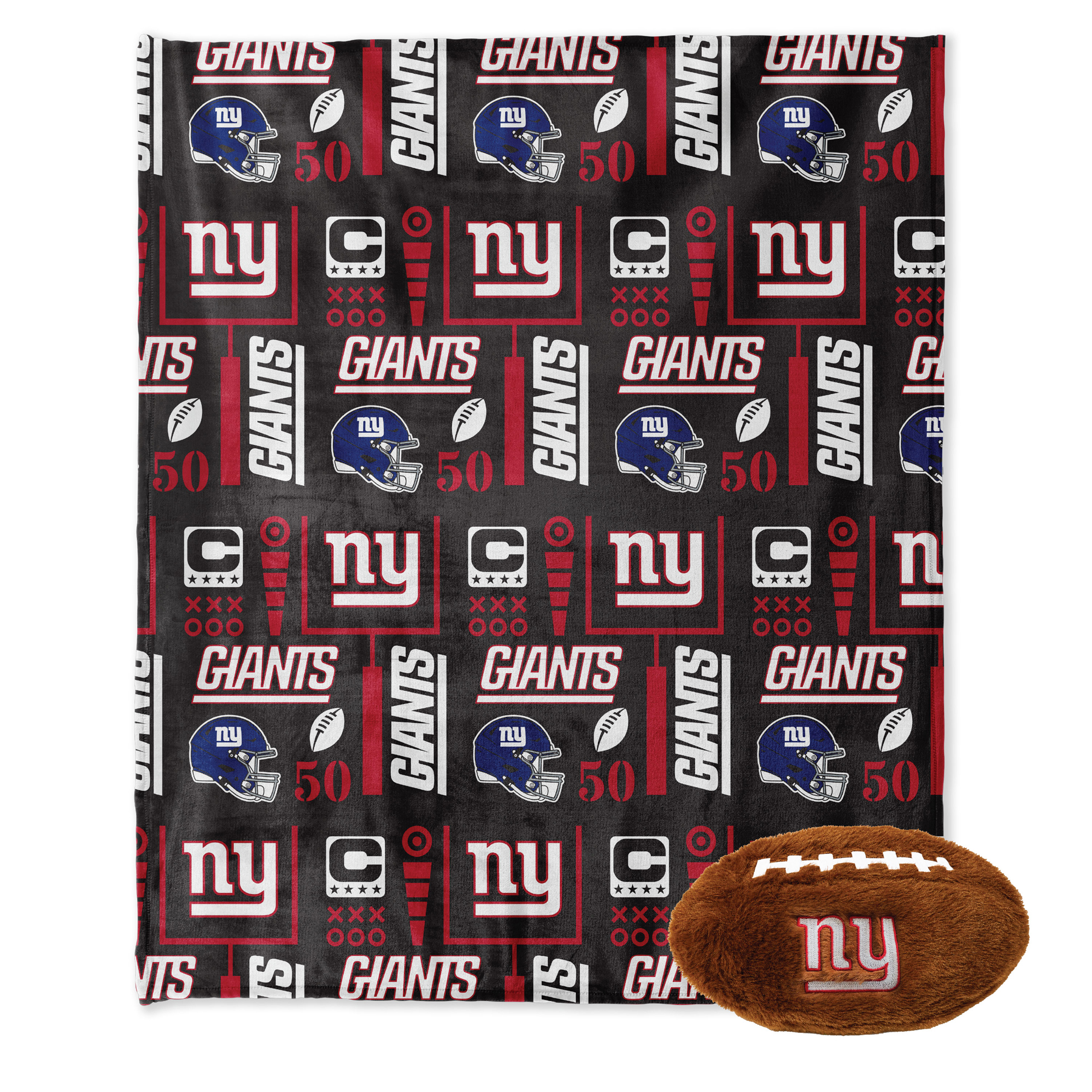 Pegasus New York Giants 50" x 60" Blackout Team Spirit Ultra Soft Throw & Plush Football Combo Pack