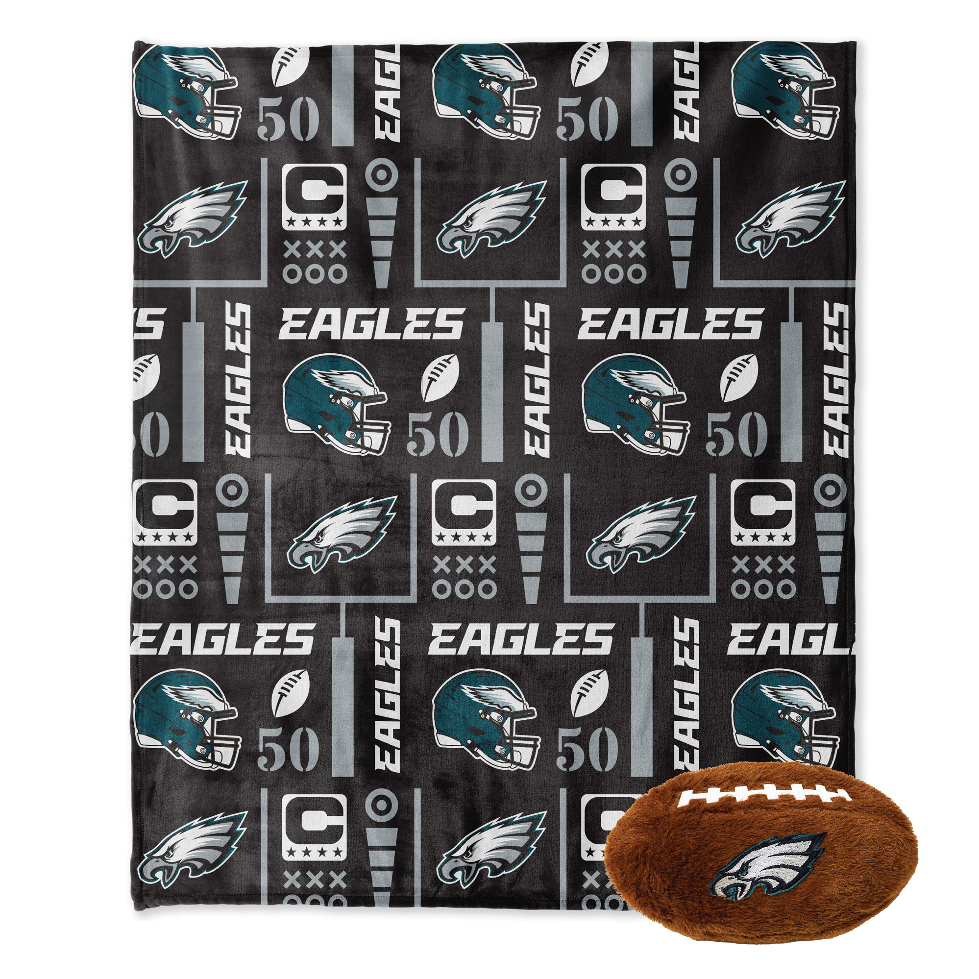 Pegasus Philadelphia Eagles 50" x 60" Blackout Team Spirit Ultra Soft Throw & Plush Football Combo Pack