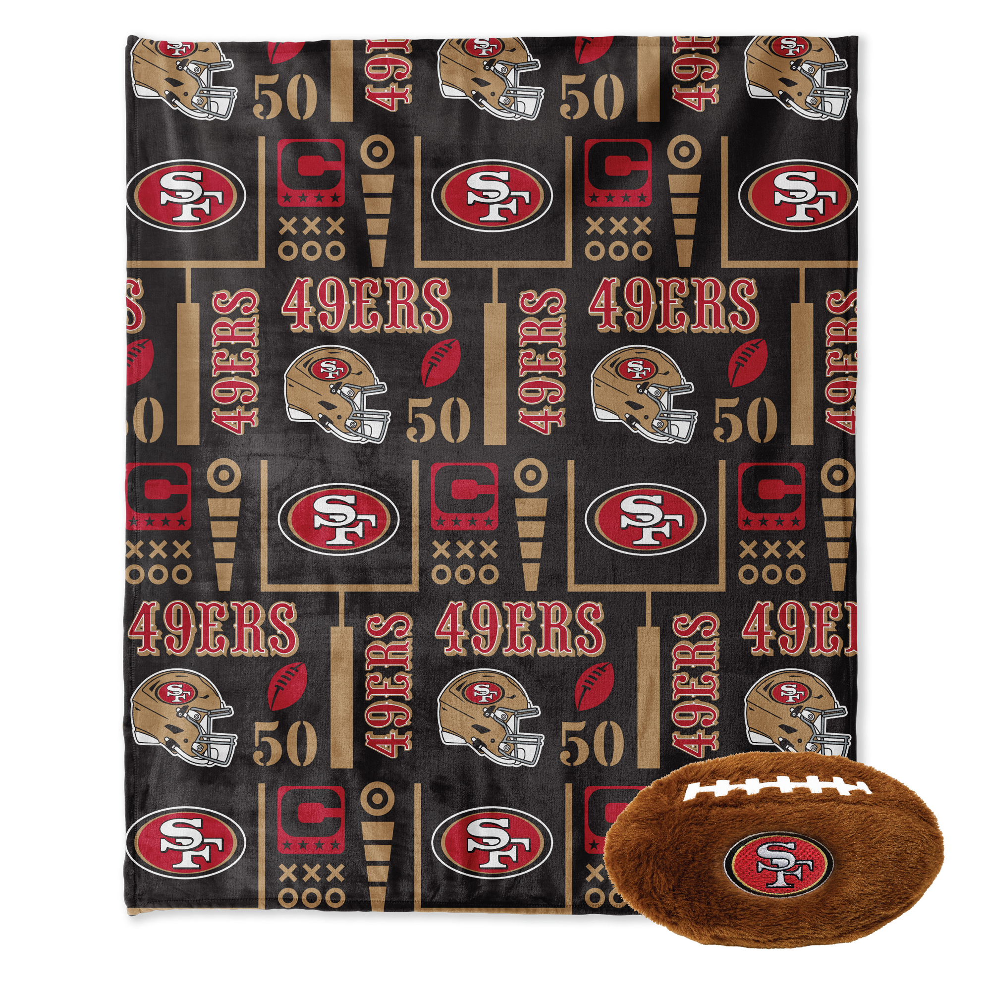 Pegasus San Francisco 49ers 50" x 60" Blackout Team Spirit Ultra Soft Throw & Plush Football Combo Pack