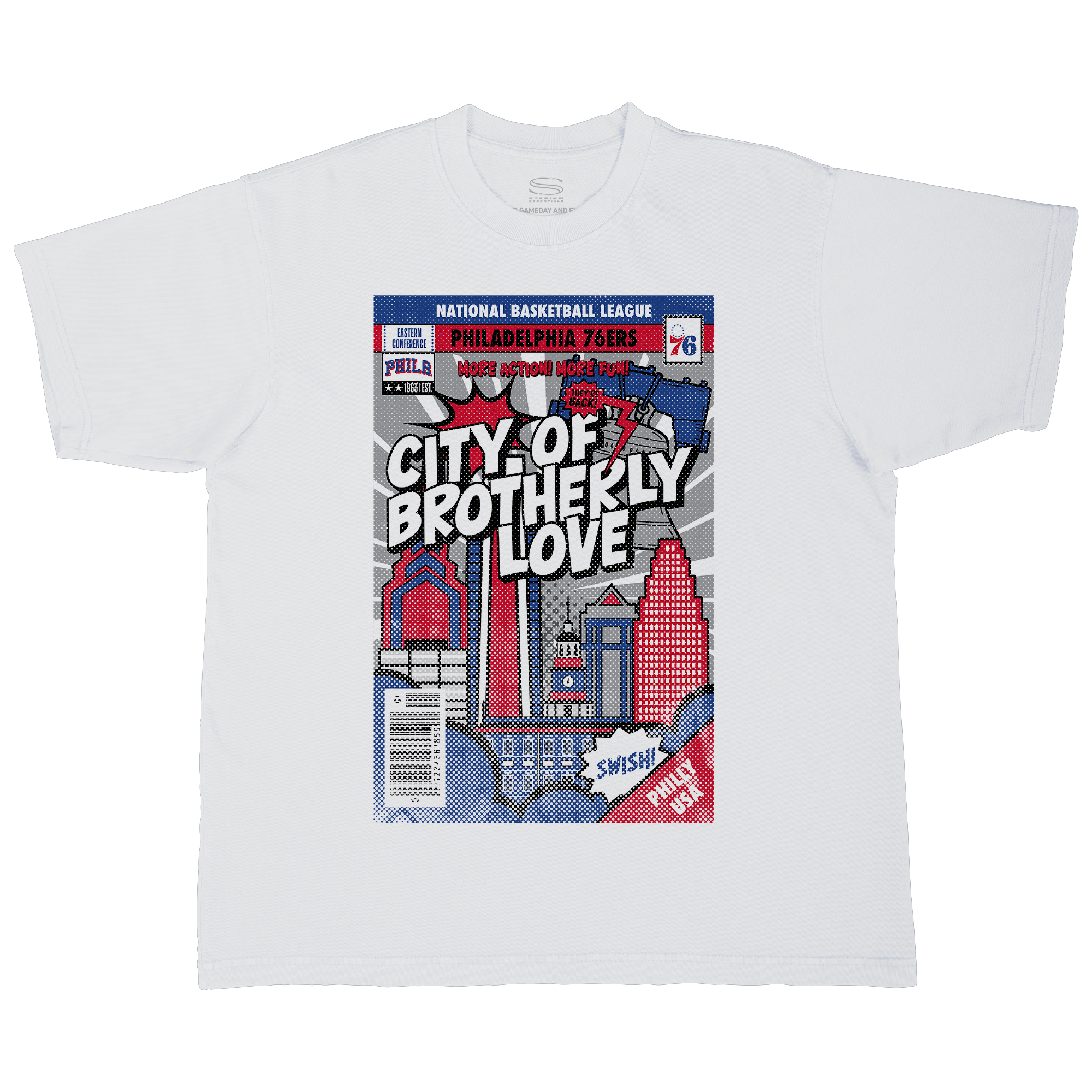 Unisex Stadium Essentials  White Philadelphia 76ers Comic Book Cover Boxy T-Shirt