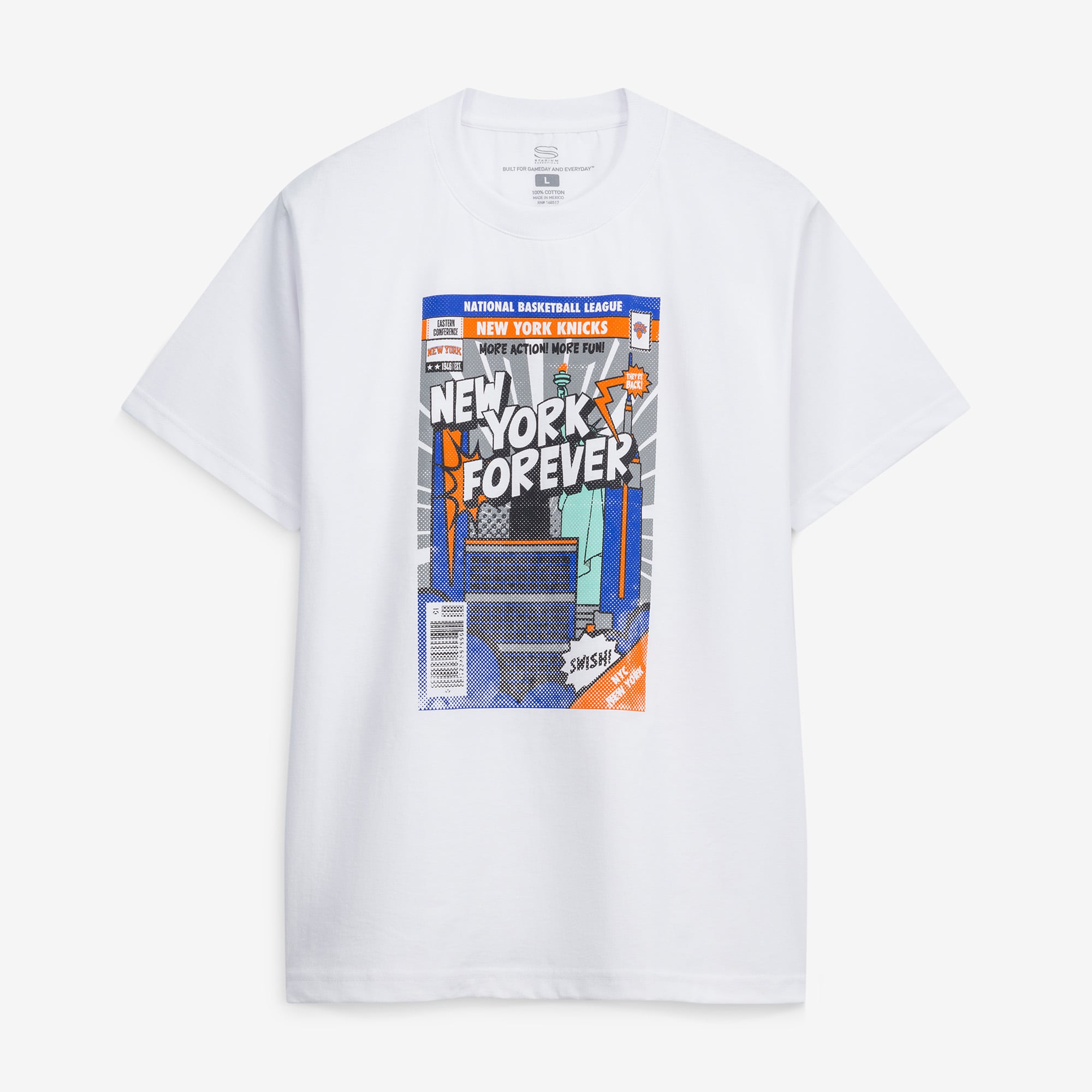 Unisex Stadium Essentials White New York Knicks Comic Book Cover Boxy T-Shirt