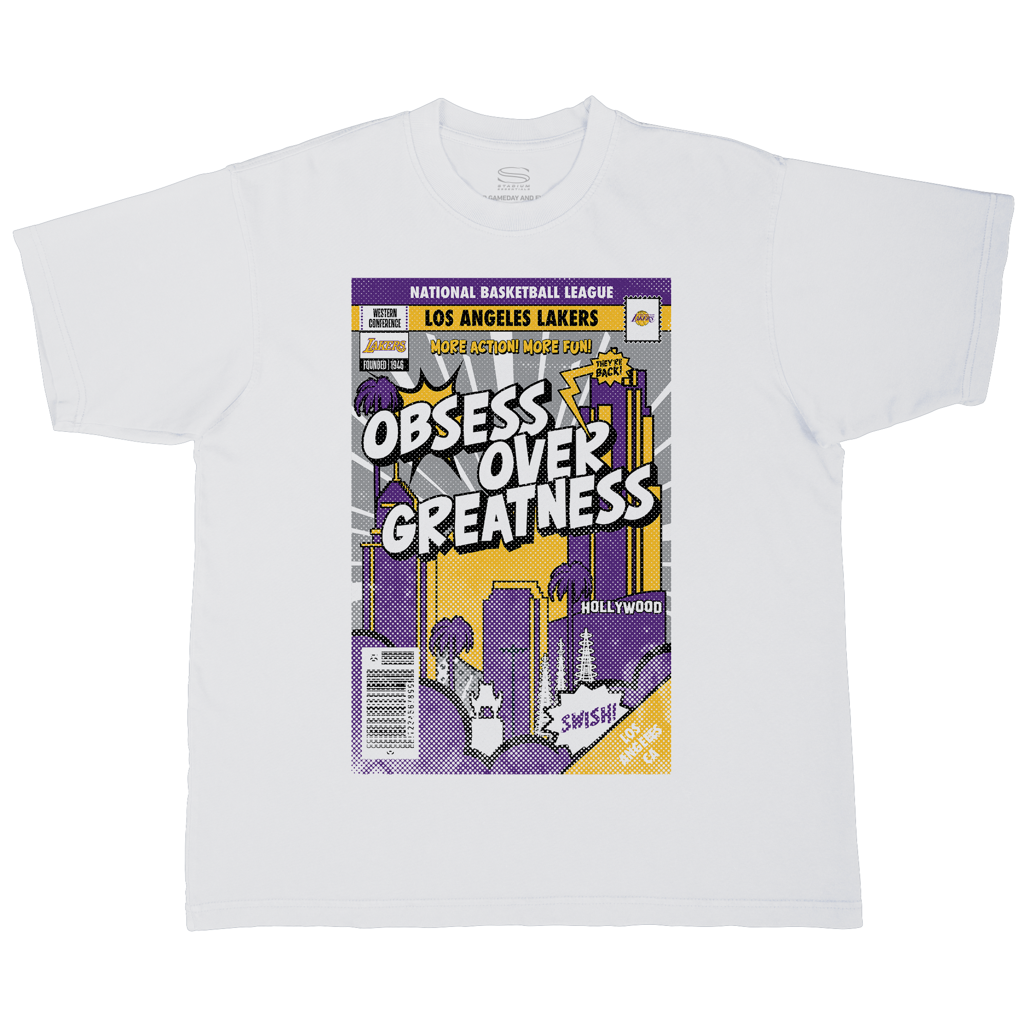 Unisex Stadium Essentials  White Los Angeles Lakers Comic Book Cover Boxy T-Shirt