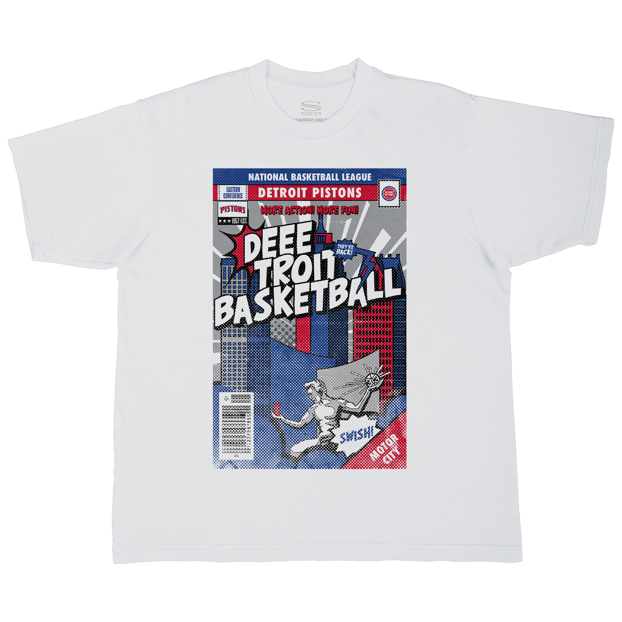 Unisex Stadium Essentials White Detroit Pistons Comic Book Cover Boxy T-Shirt
