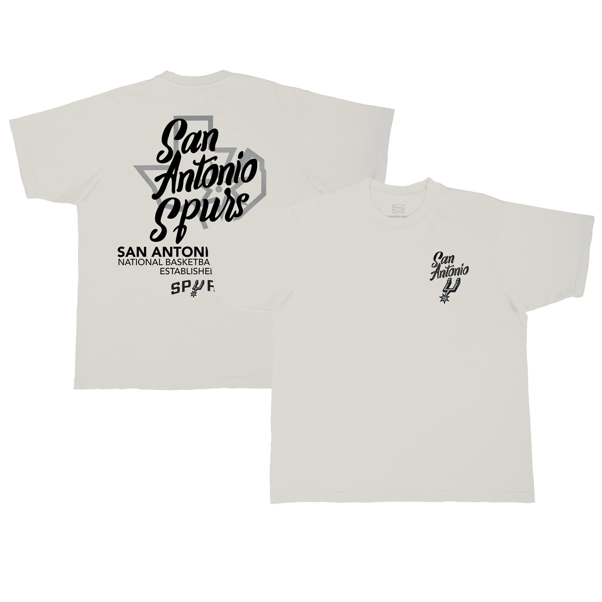 Unisex Stadium Essentials Cream San Antonio Spurs Wall Script Boxy T-Shirt