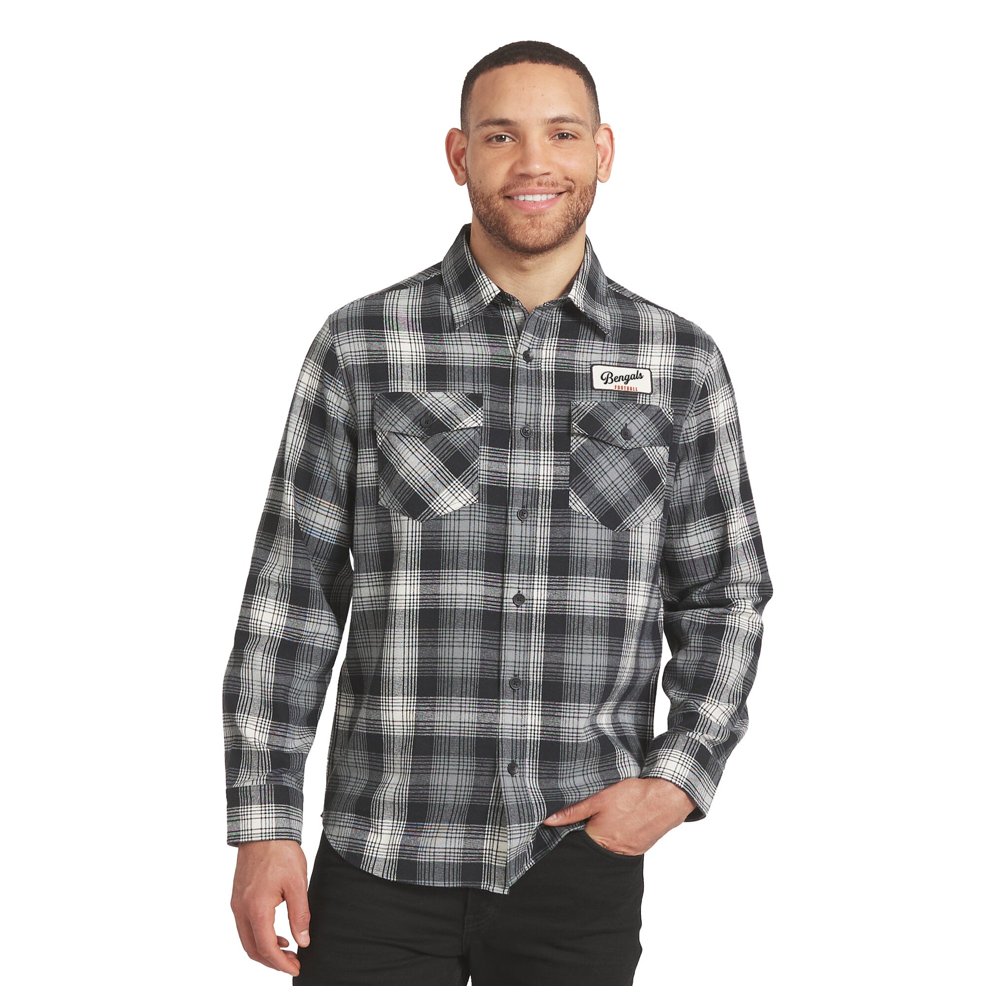 Men’s Darius Rucker Collection by Fanatics Black Cincinnati Bengals Flannel Plaid Long Sleeve Button Up Shirt