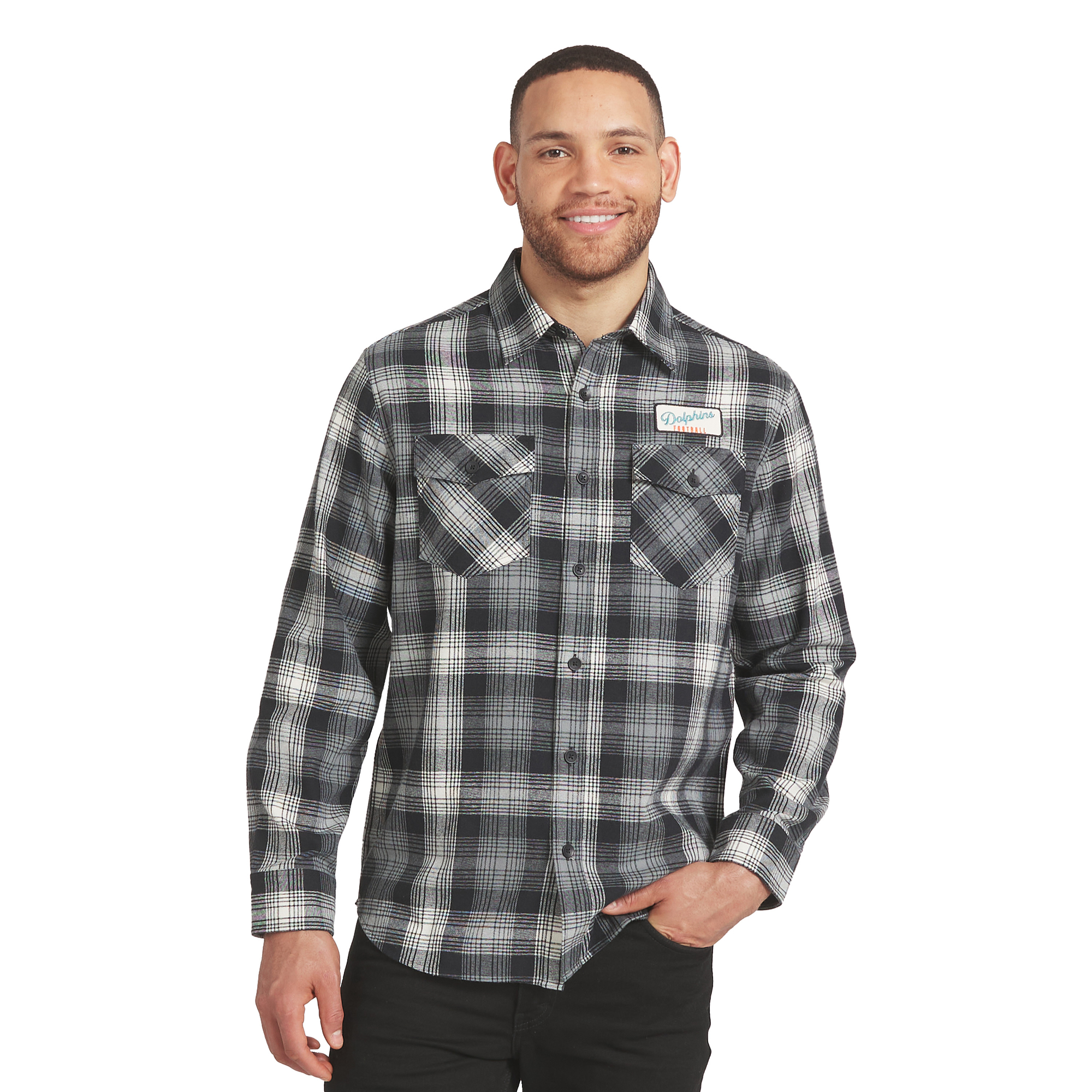 Men's Darius Rucker Collection by Fanatics  Black Miami Dolphins Plaid Button-Up Flannel Shirt