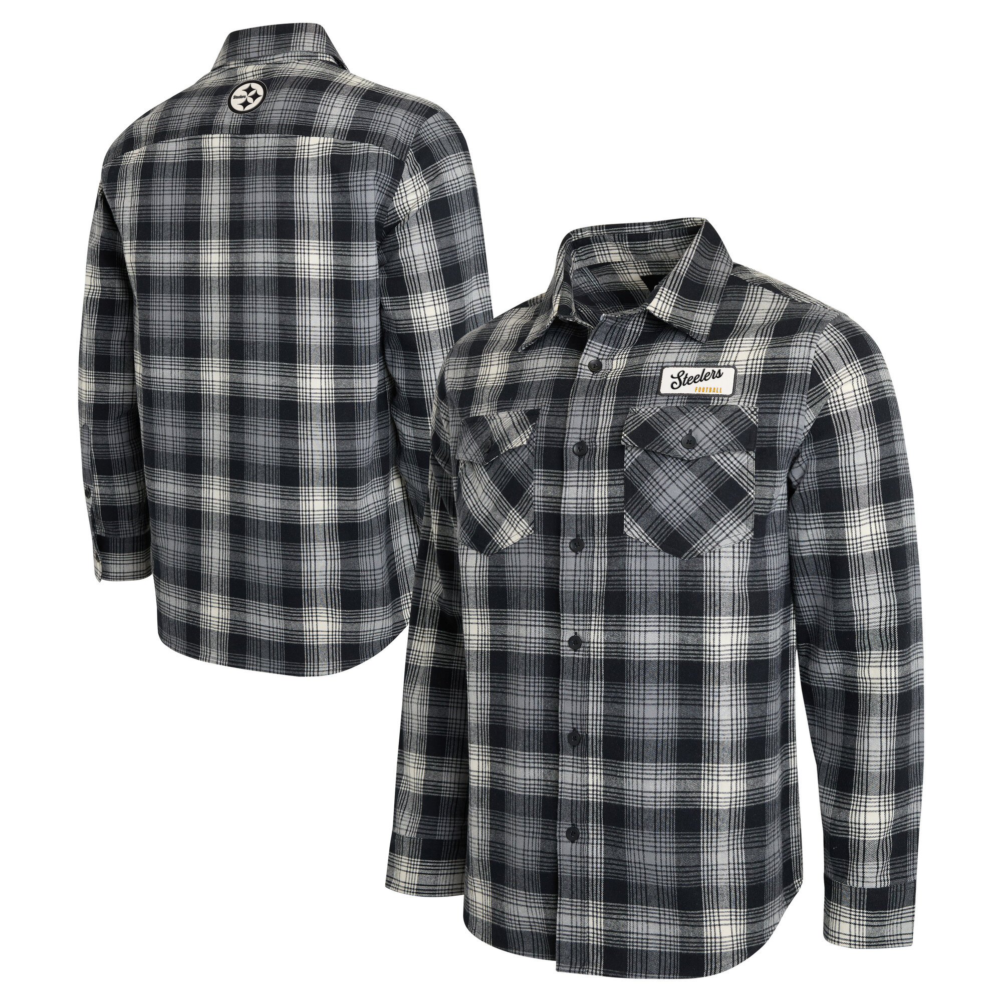 Men's Darius Rucker Collection by Fanatics  Black Pittsburgh Steelers Plaid Button-Up Flannel Shirt