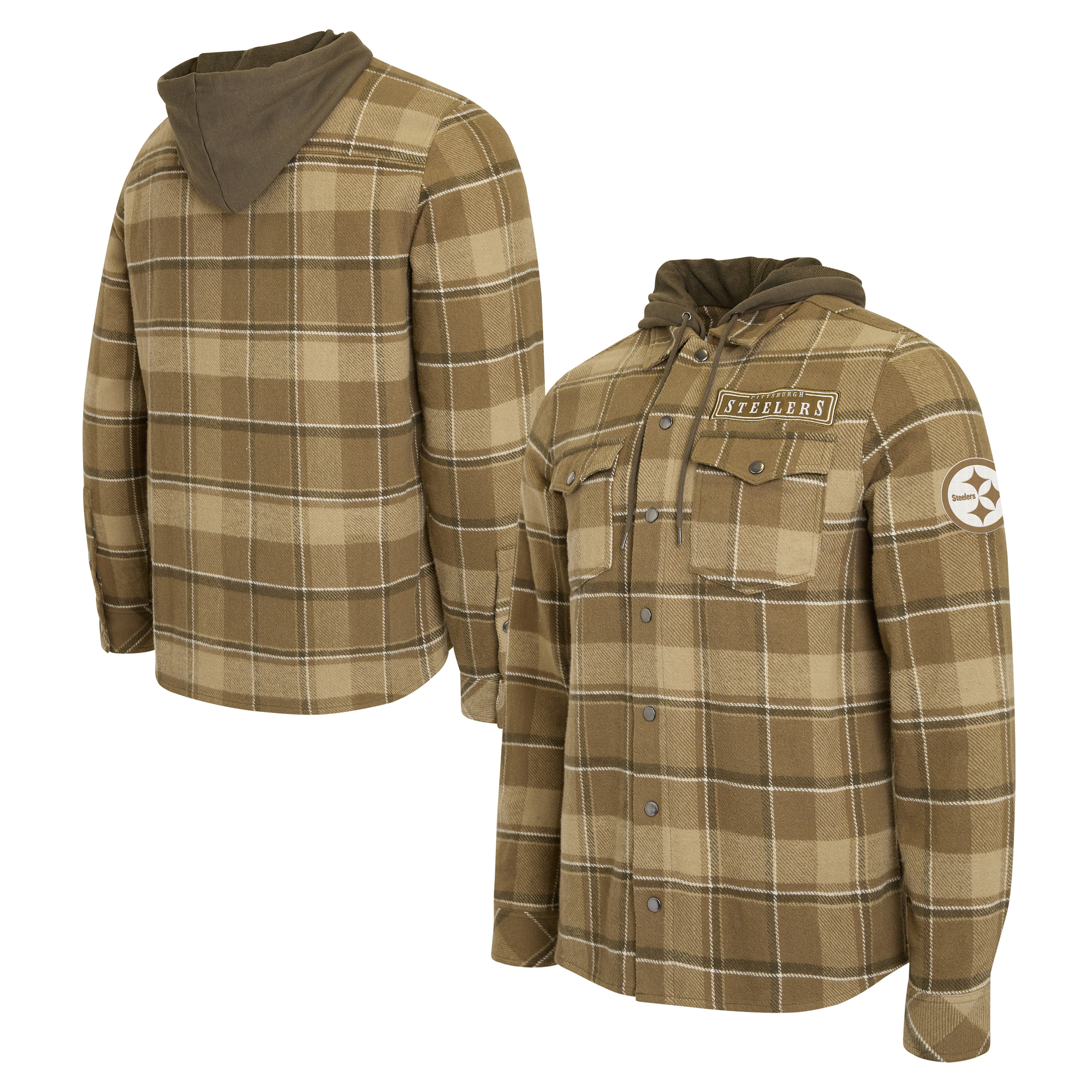 Men's Darius Rucker Collection by Fanatics Brown/Olive Pittsburgh Steelers Woven Hooded Full-Snap Shacket