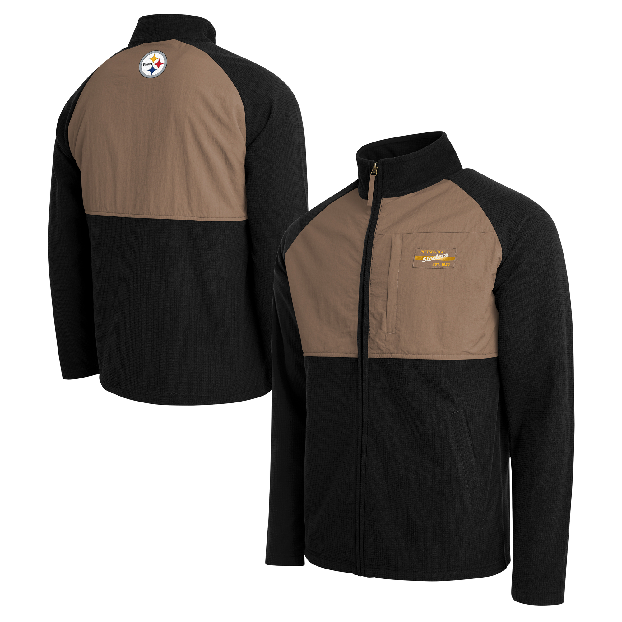 Men's Darius Rucker Collection by Fanatics Black/Tan Pittsburgh Steelers Full-Zip Raglan Jacket
