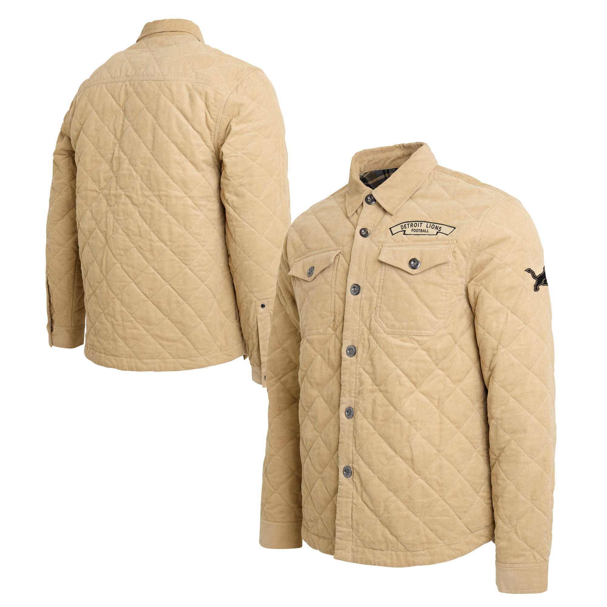 Darius Rucker Collection By Fanatics Men's Tan Detroit Lions Button-Up Thin-Wale Corduroy Shacket - Tan