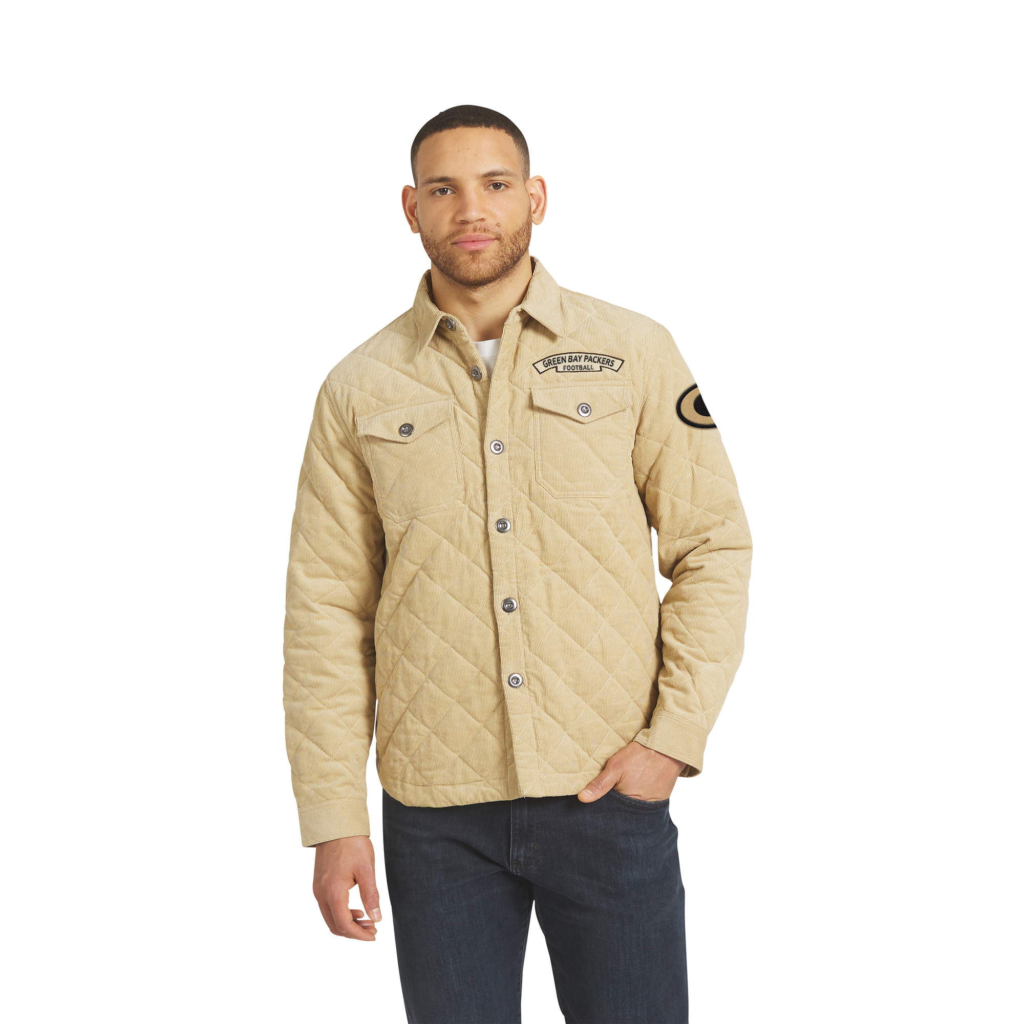 Men's Darius Rucker Collection by Fanatics Tan Green Bay Packers Button-Up Thin-Wale Corduroy Shacket