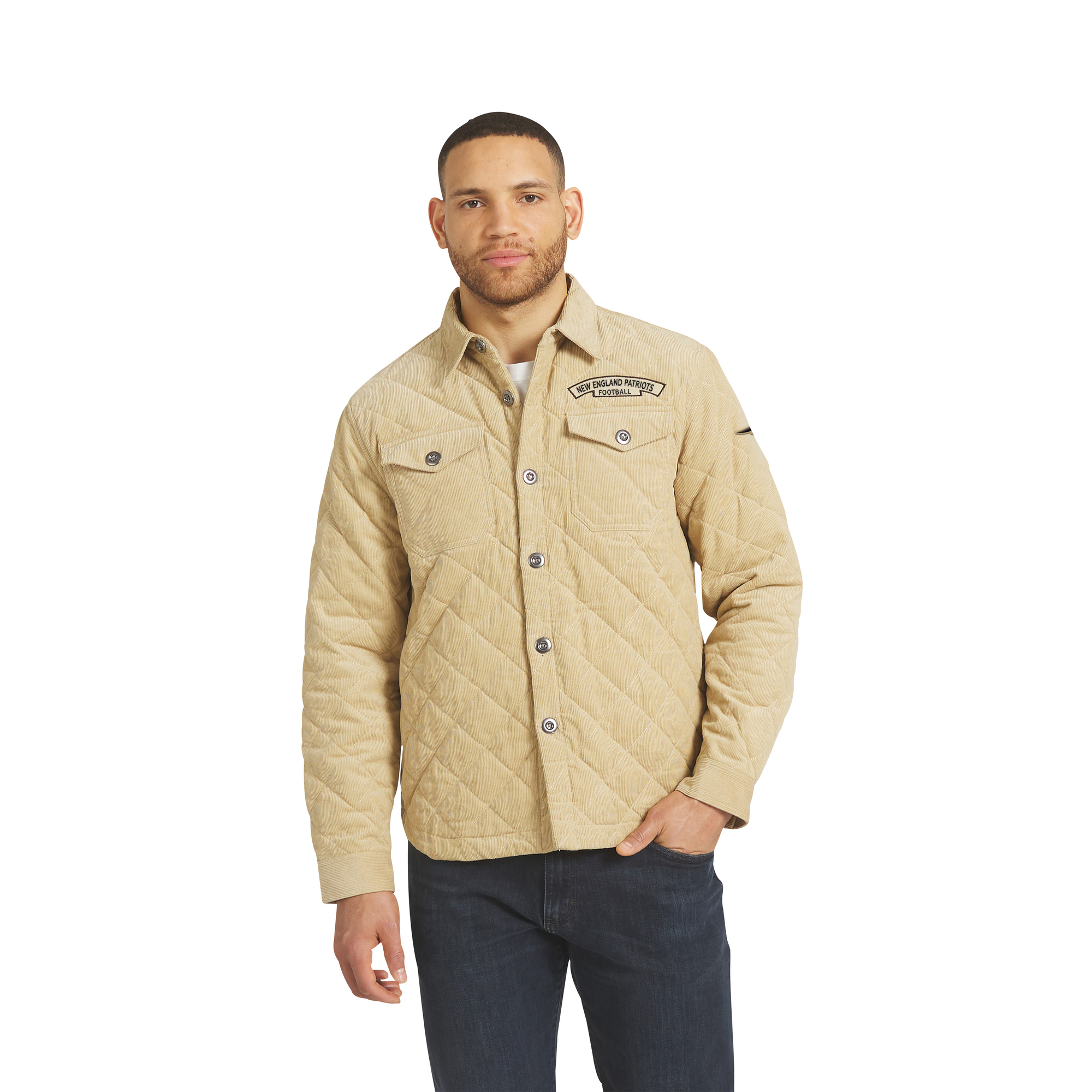 Men's Darius Rucker Collection by Fanatics Tan New England Patriots Button-Up Thin-Wale Corduroy Shacket
